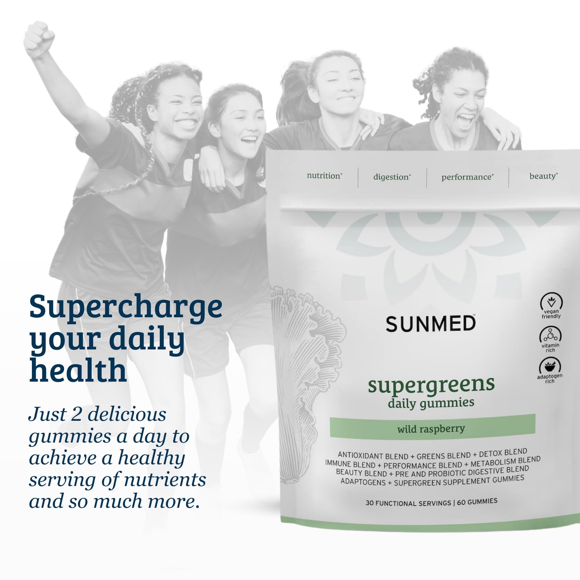 SUNMED Supergreens Daily Gummies – Wellness Blend with Ashwagandha, Green Tea, Spirulina, Probiotics, Antioxidants & Detox Support for Immunity, Gut, Skin & Brain Health | Wild Raspberry, 60ct SUNMED buy supplements canada