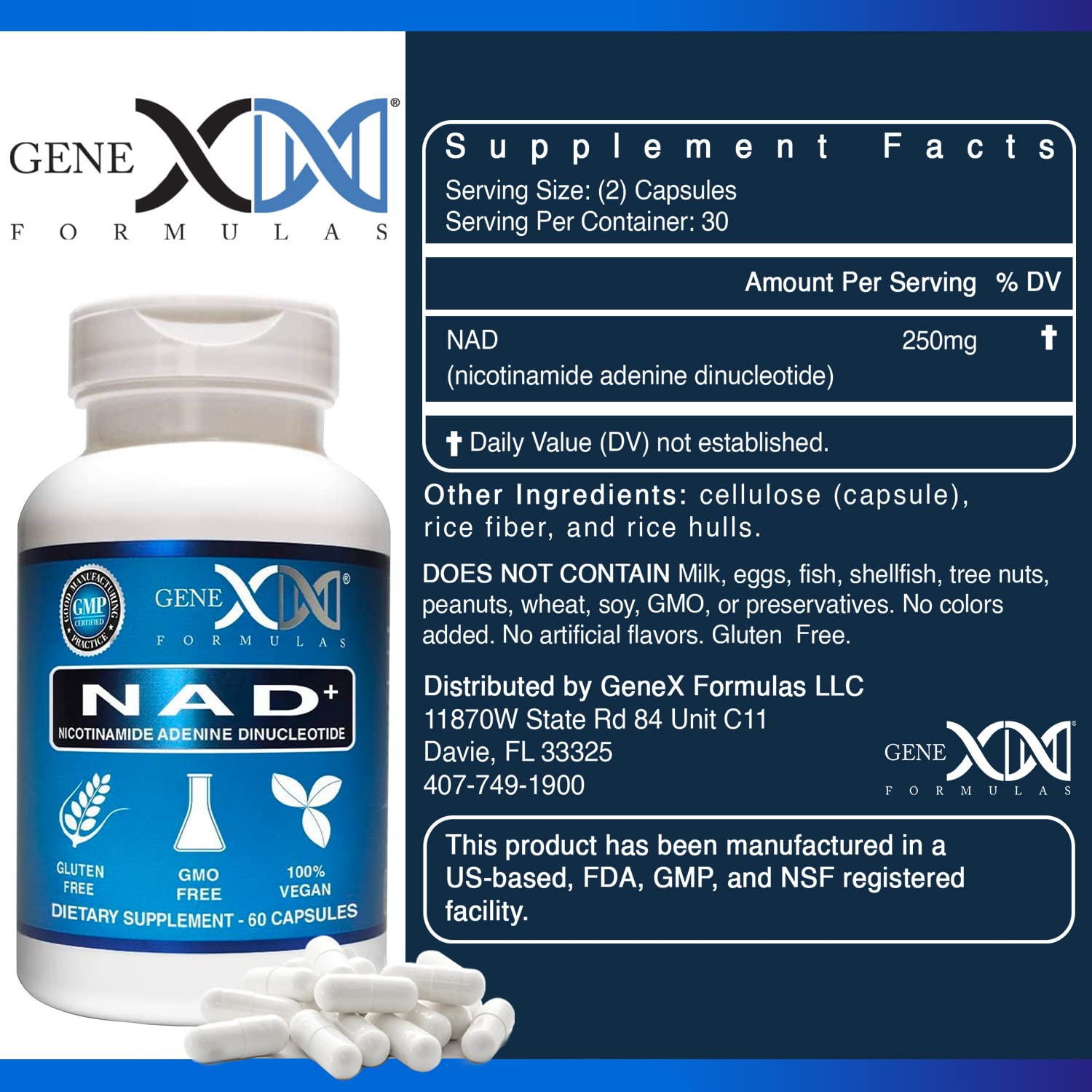 Genex Formulas NAD+ 250mg Serving 60 Capsules Nicotinamide Adenine Dinucleotide (Actual NAD+ Not a Precursor) (1) Genex Formulas buy supplements canada