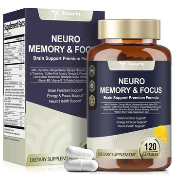 25 in 1 Brain Supplements for Memory and Focus & Neuro Health - Daily Brain Nootropic Cognitive Supplement with L-Tyrosine, Bacopa Monnieri, Ginkgo Biloba, Alpha GPC - Non-GMO, Gluten Free Totaria buy supplements canada