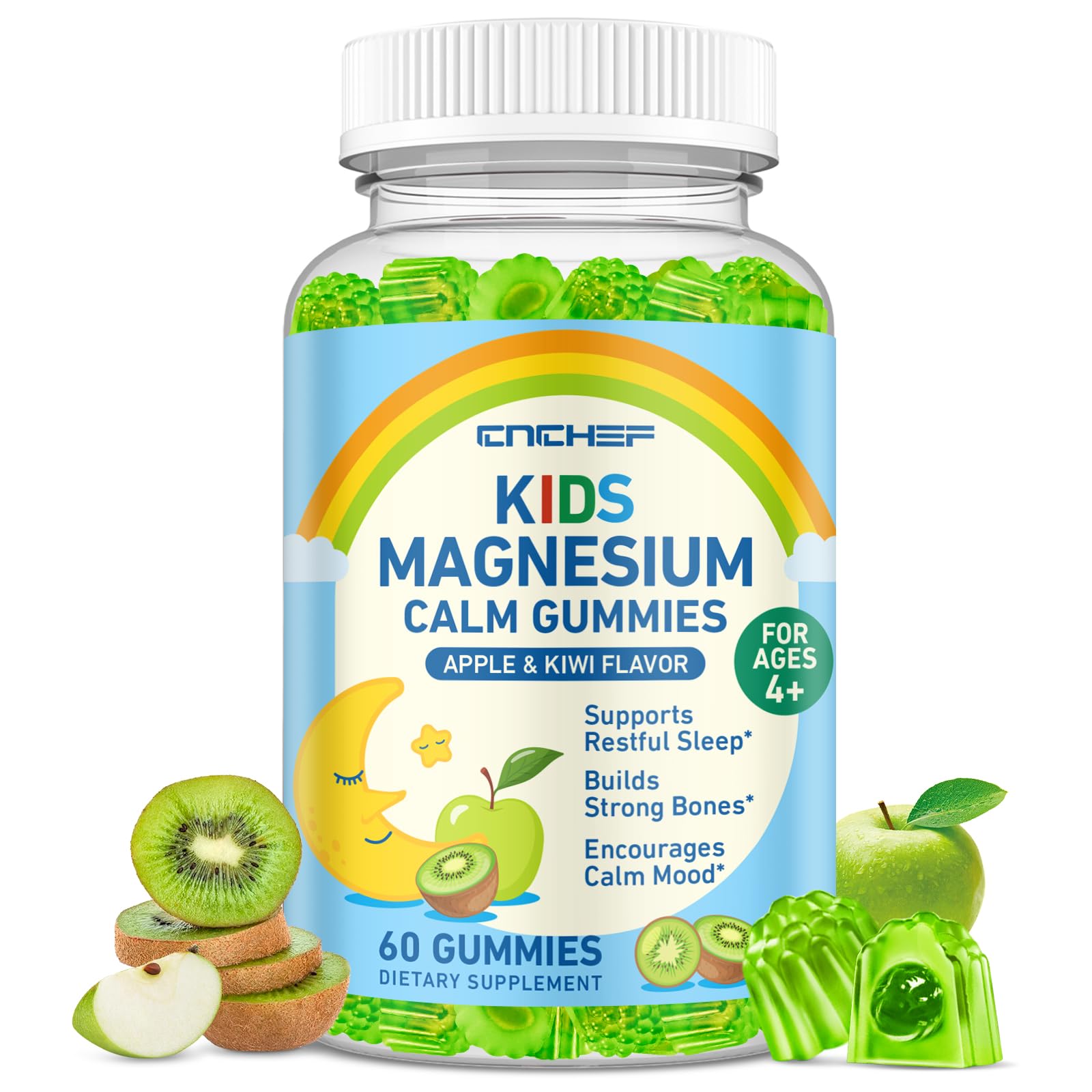 Center-Filled Magnesium Gummies for Kids 300MG - Magnesium Glycinate Gummies with L-theanine, Omega-3, Vitamin B6, D for Kids & Adults, Supplement for Sleep, Calm & Muscle Relaxation - Apple & Kiwi CNCHEF buy supplements canada