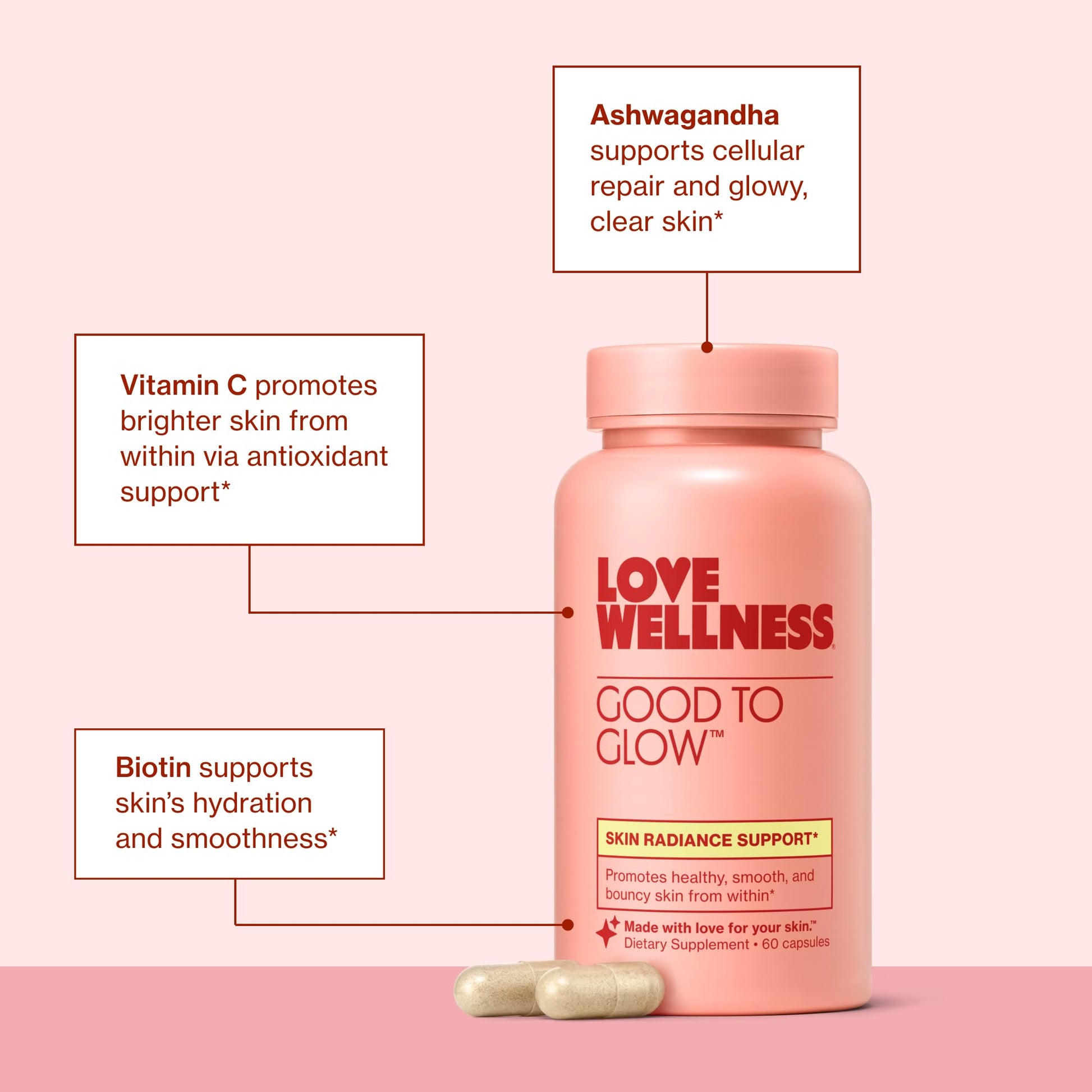 Love Wellness Good to Glow | Collagen Supplement with Biotin, Vitamin C, E, Ashwagandha & Zinc | Promotes Smooth, Glowing & Clear Skin | Enhances Smoothness & Promotes Healthy Skin | 60 Count Love Wellness buy supplements canada