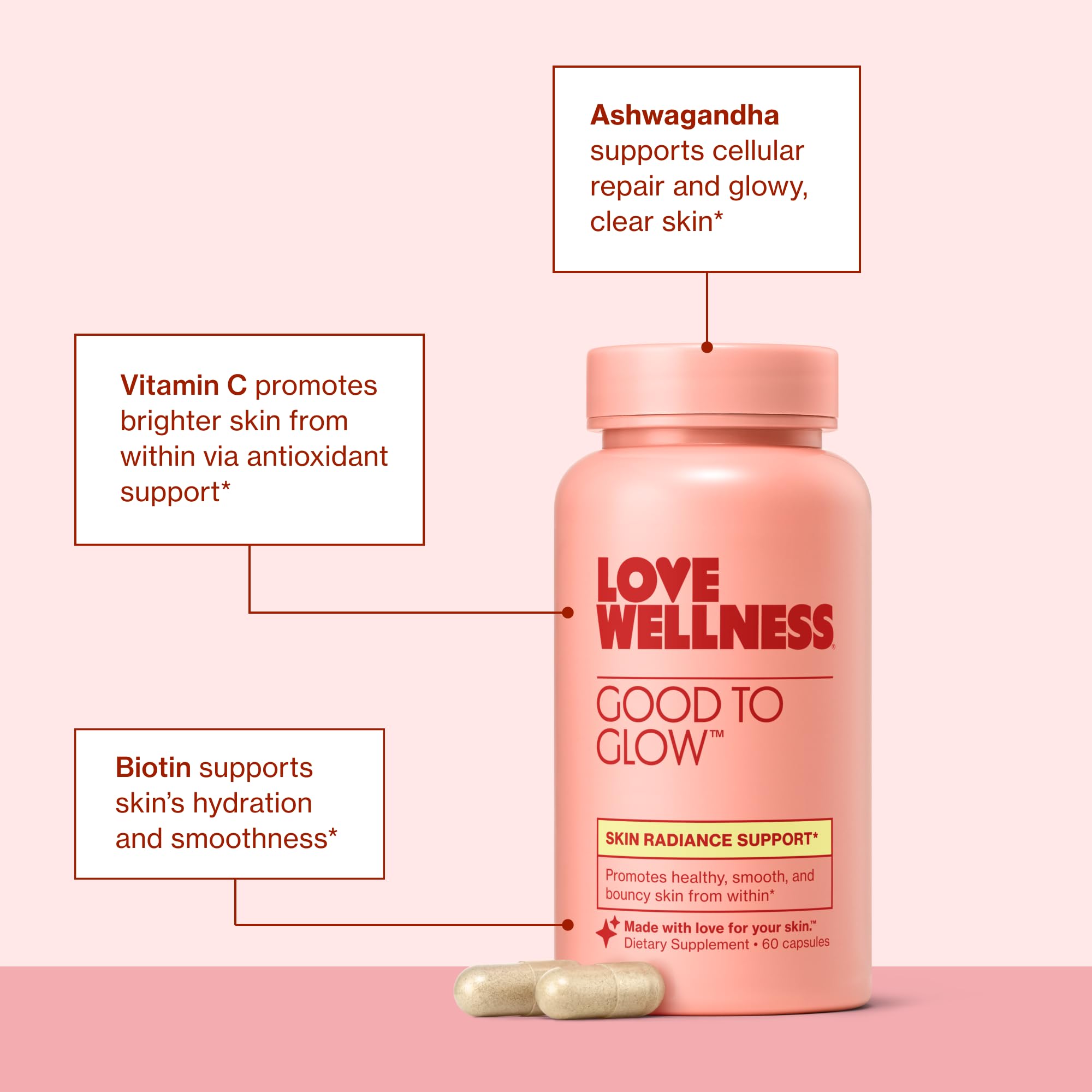 Love Wellness Good to Glow | Collagen Supplement with Biotin, Vitamin C, E, Ashwagandha & Zinc | Promotes Smooth, Glowing & Clear Skin | Enhances Smoothness & Promotes Healthy Skin | 60 Count Love Wellness buy supplements canada