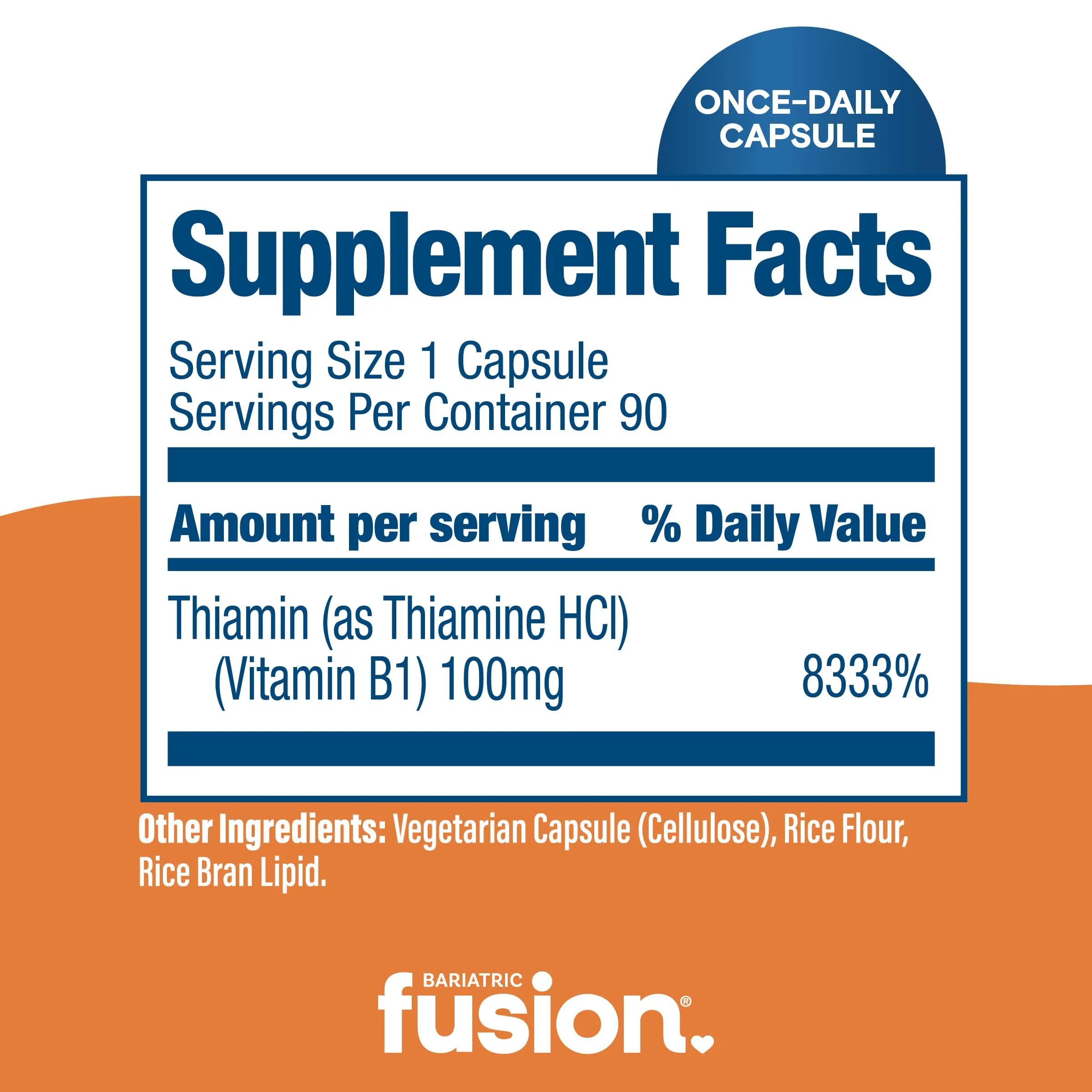 Bariatric Fusion Vitamin B1(Thiamine) for Bariatric Surgery Patients Including Gastric Bypass & Sleeve Gastrectomy, Easy to Swallow Capsule, 90 Count Bariatric Fusion buy supplements canada