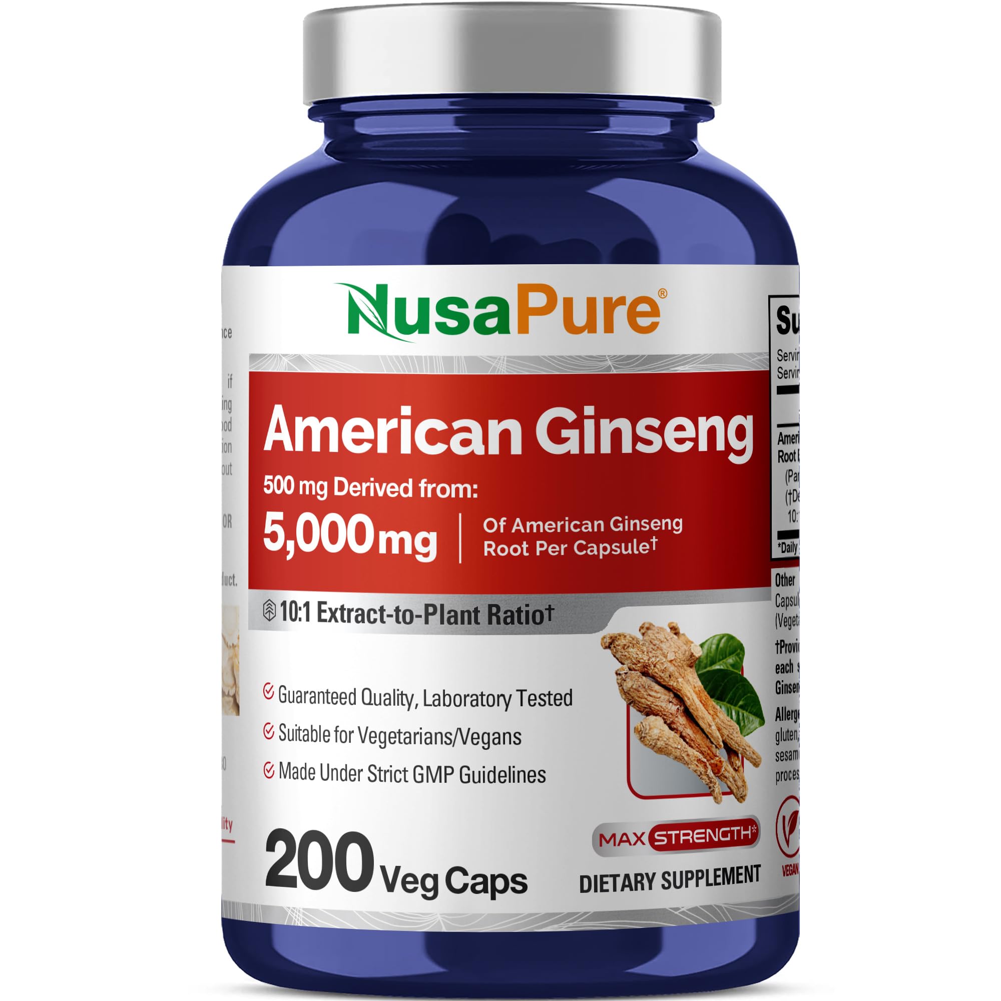 NusaPure American Ginseng 10:1 Extract, 500 mg Equivalent to 5000mg - 200 Veggie Capsules (Vegetarian, Non-GMO, Vegan) NusaPure buy supplements canada