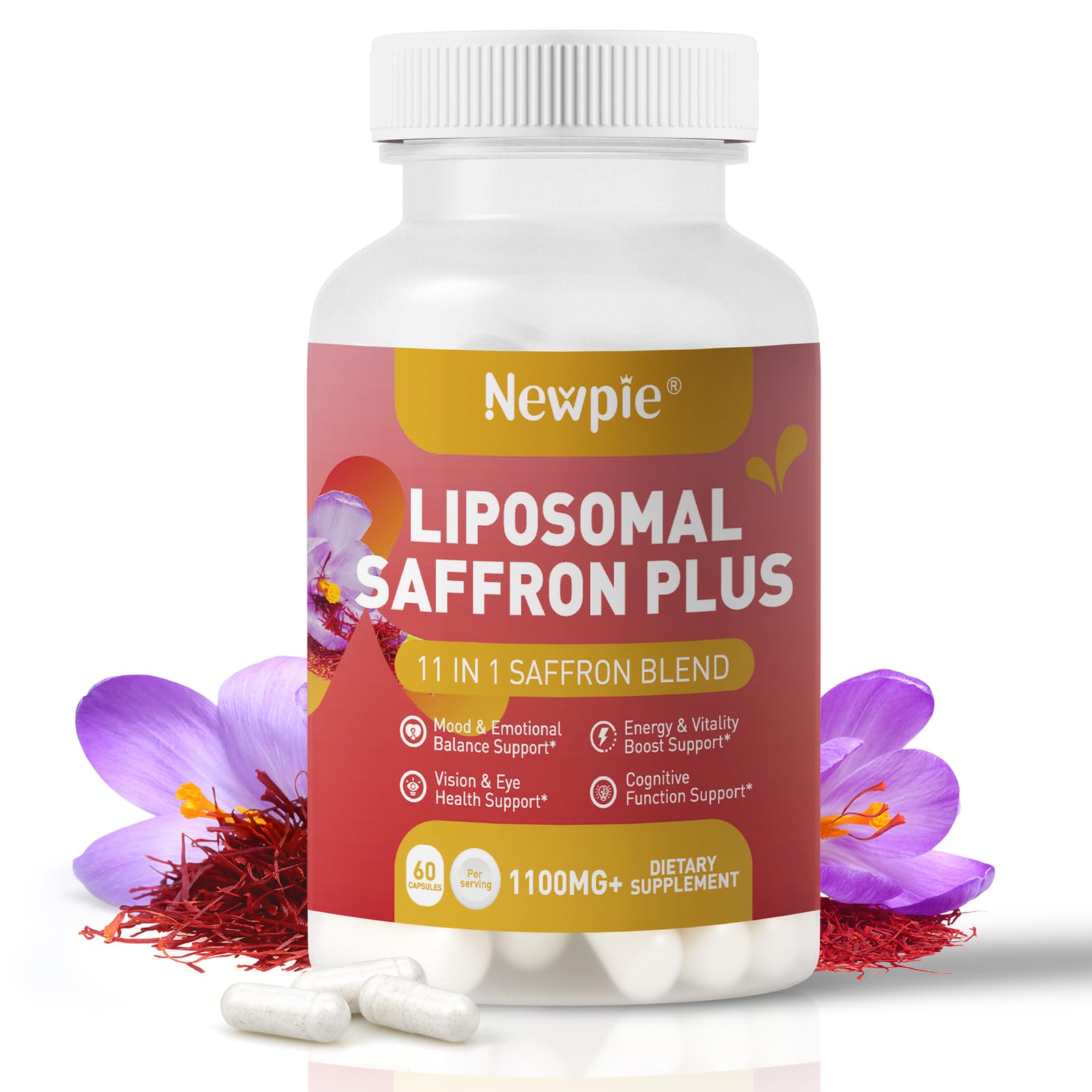 Newpie Saffron Supplements - 100% Pure Saffron Extract Capsules - Natural Mood Enhancer, Supports Eye & Heart Health, Boosts Energy - Premium Supplement for Women & Men（60 Servings (1) Newpie buy supplements canada