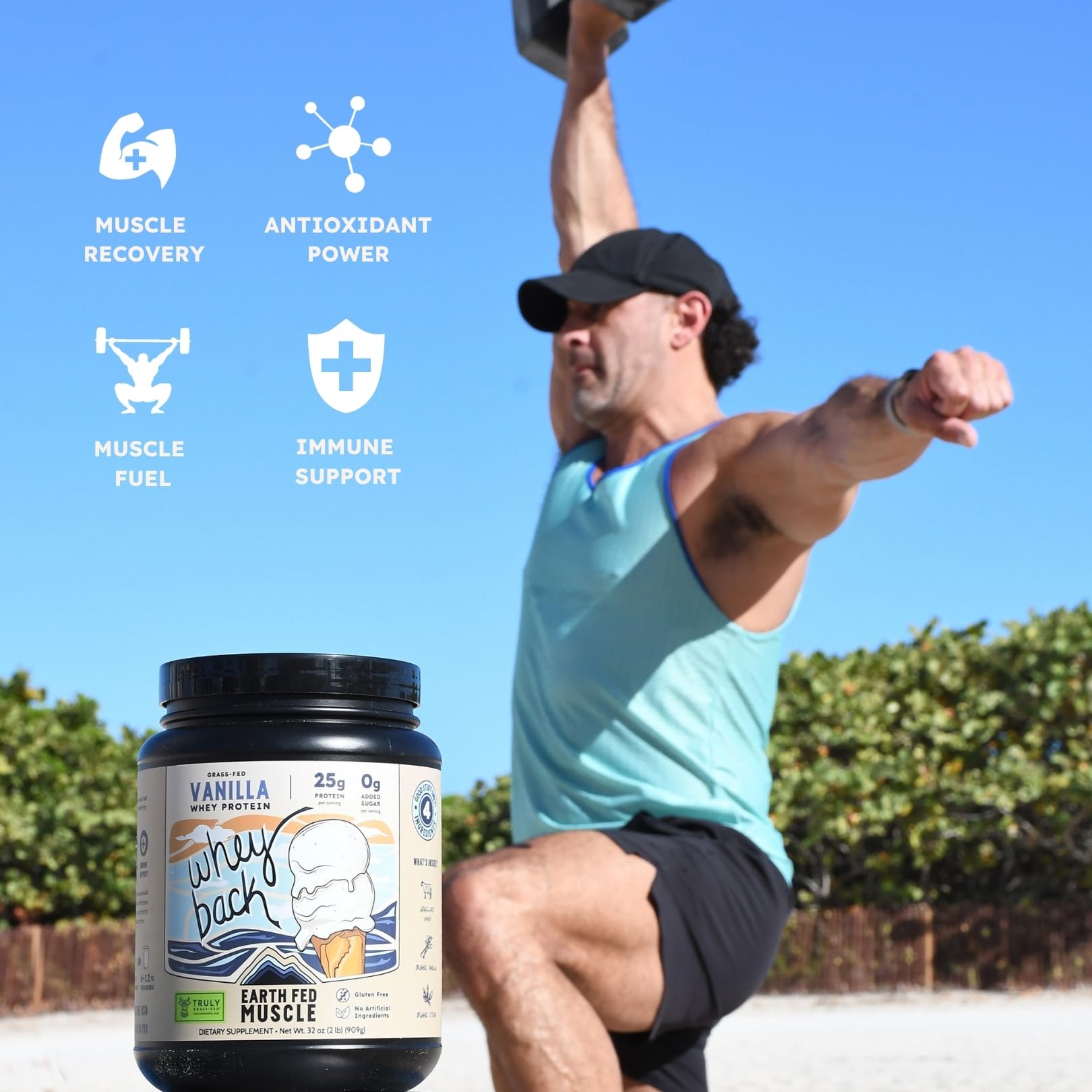 Earth Fed Muscle Whey Back Irish Grass Fed Whey Protein Isolate, Third-Party Certified. 25g Protein, Vanilla - Non-GMO, Hormone Free, Soy Free, Gluten Free - 2 LB, 29 Servings Earth Fed Muscle buy supplements canada