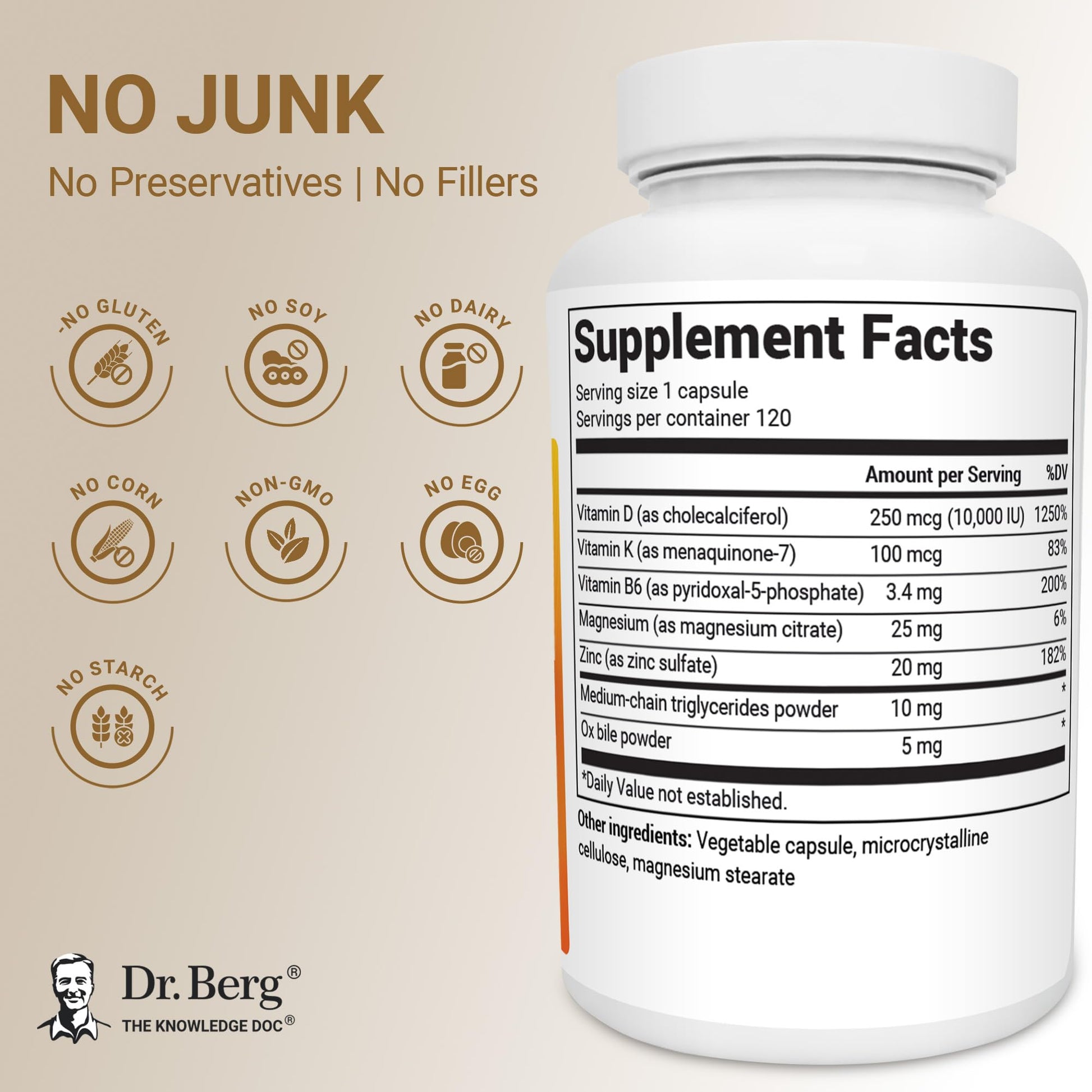 Dr. Berg Vitamin D3 & K2 10,000 IU + MK-7 – 120 Capsules – Immune, Bone & Heart Support* Supplement w/Magnesium, Zinc, B6 – 4X Lab-Tested – No Fillers – Non-GMO, cGMP, Formulated in USA Dr. Berg Nutritionals buy supplements canada