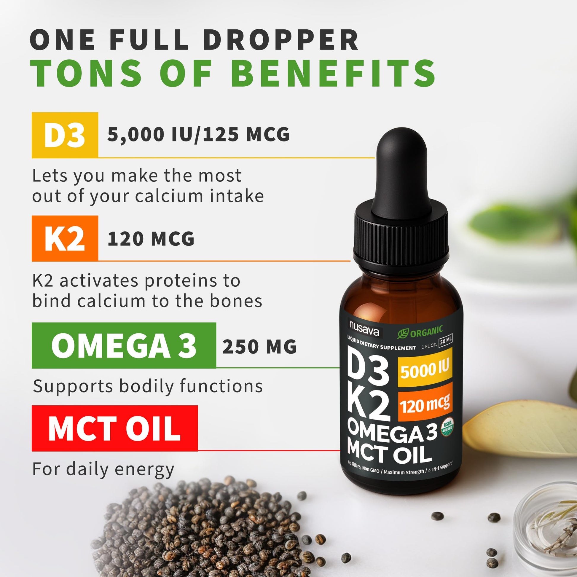 (2 Pack) Organic Vitamin D3 K2 Drops with MCT Oil Omega 3, 5000 IU, Maximum Strength Vitamin D Liquid, No Fillers, Non-GMO Liquid D3 for Faster Absorption and Immune Support (Unflavored, 2 Fl Oz) NUSAVA buy supplements canada