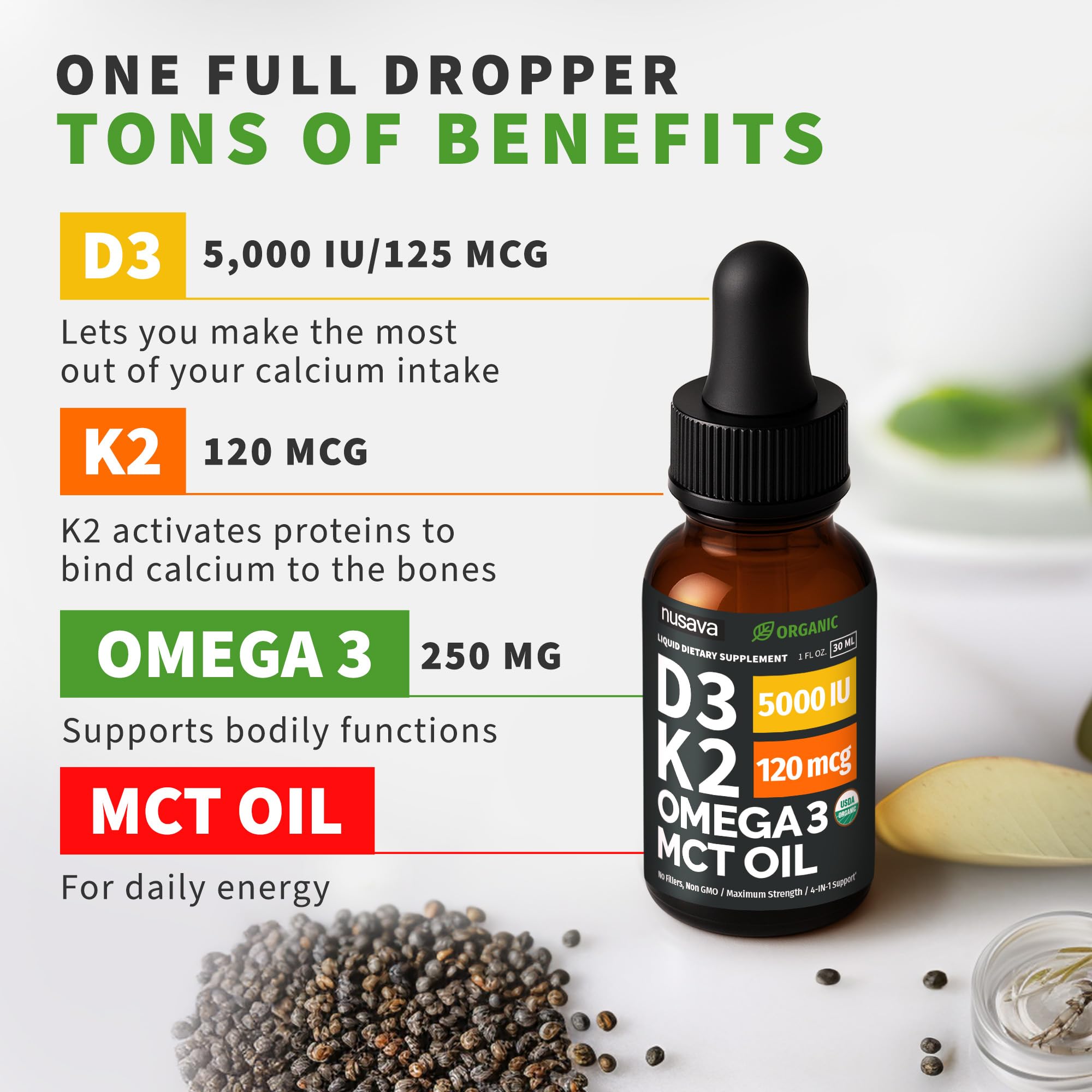 (2 Pack) Organic Vitamin D3 K2 Drops with MCT Oil Omega 3, 5000 IU, Maximum Strength Vitamin D Liquid, No Fillers, Non-GMO Liquid D3 for Faster Absorption and Immune Support (Unflavored, 2 Fl Oz) NUSAVA buy supplements canada