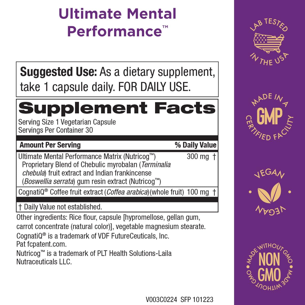 Purity Products Ultimate Mental Performance Supports Memory Recall, Mental Focus + More - Nootropic Powerhouse ft. Patented Botanical Plant-Based Ingredients - Vegan & Non-GMO - 30 Veggie Caps Purity Products buy supplements canada