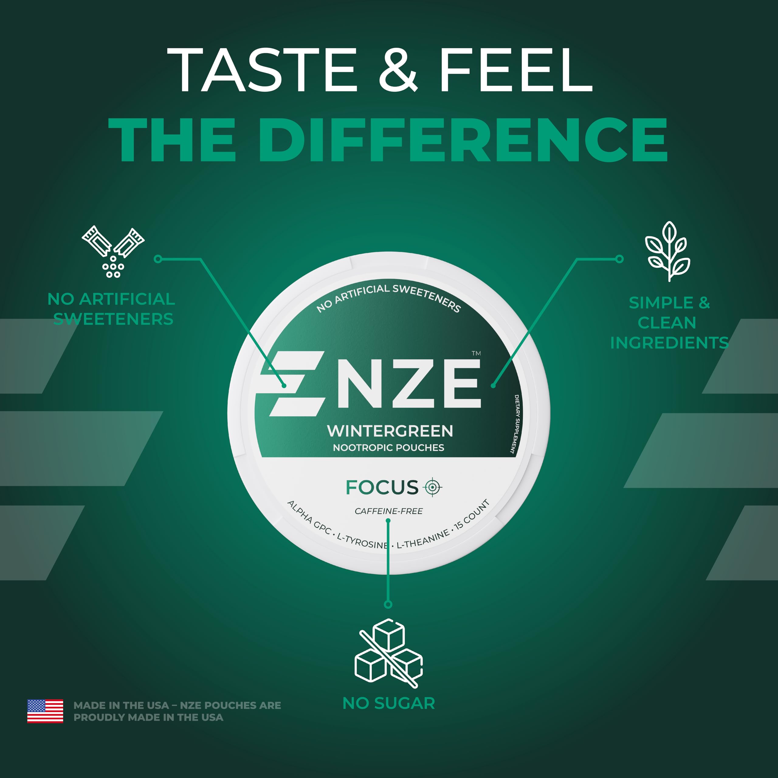 NZE Caffeine Free Nootropic Pouches (Wintergreen) - Nootropic Pouches with Alpha GPC, L-Tyrosine & L-Theanine - No Sugar or Artificial Sweeteners - 15 Pouches Per Can - 5 Pack NZE buy supplements canada