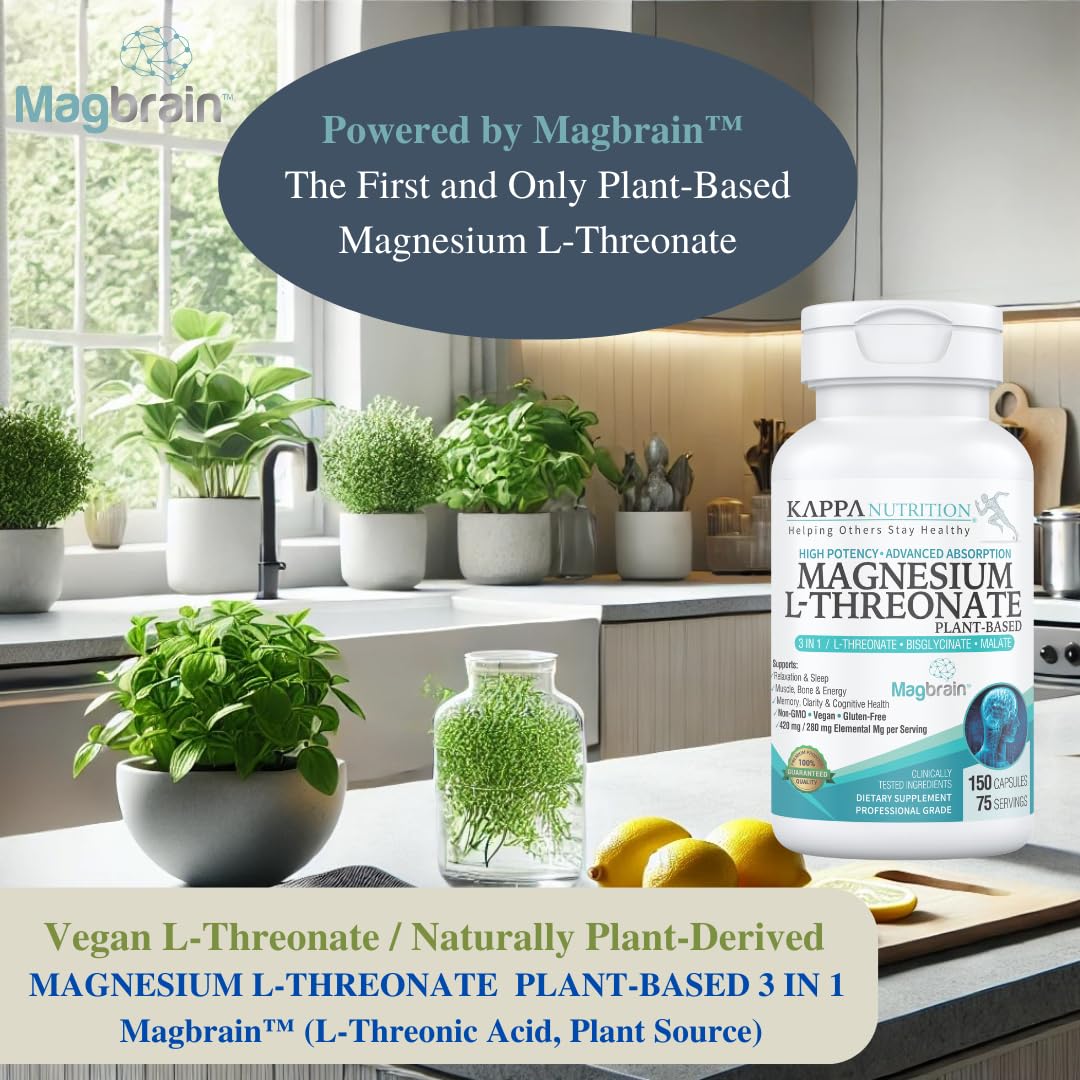 Kappa Nutrition Powered by Magbrain™ Magnesium L-Threonate Plant-Based, 150 Vegan Capsules, 420mg Elemental Magnesium (3 Capsules) from 2,253mg, Brain, Sleep & Muscle Support. KAPPA NUTRITION buy supplements canada