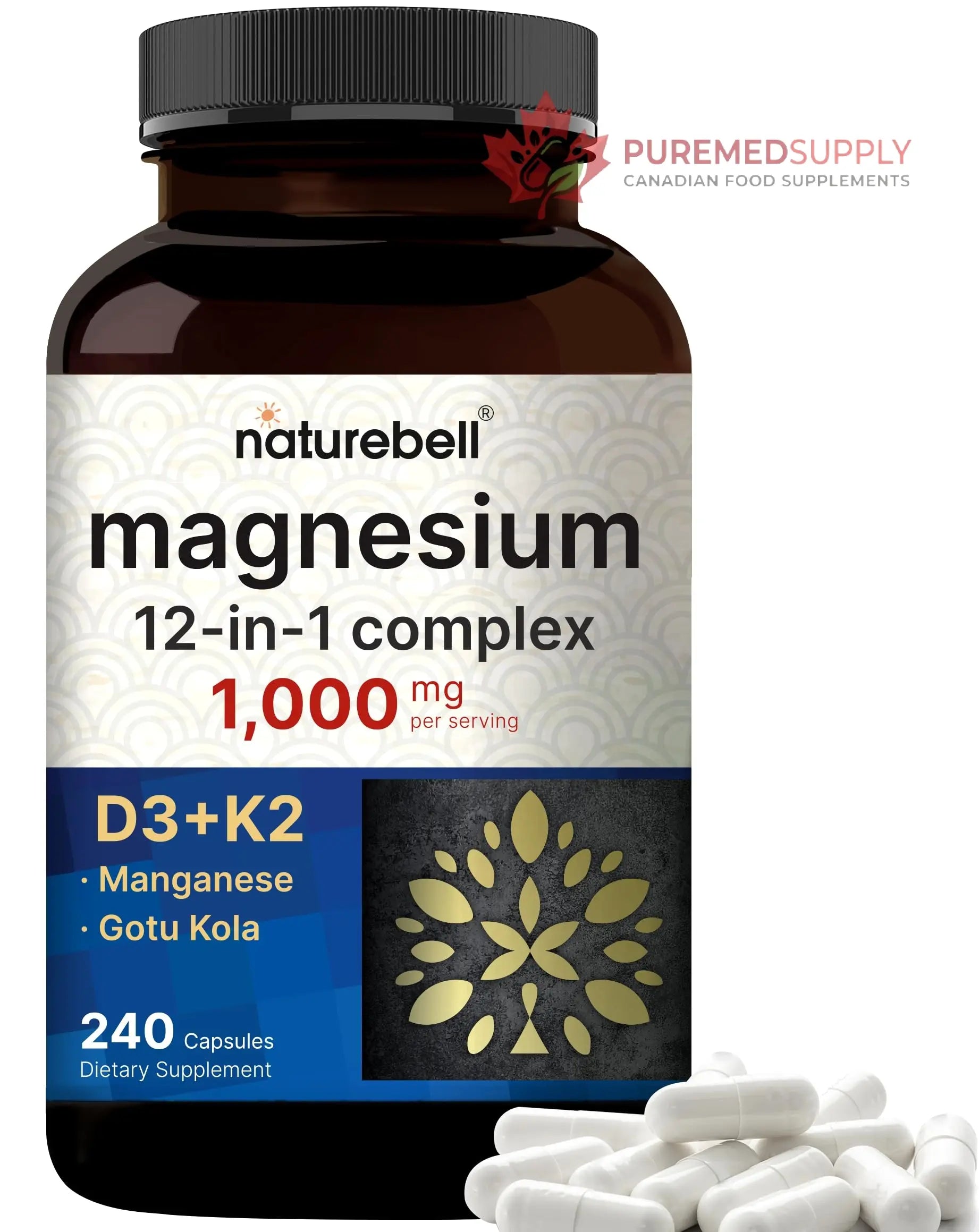 NatureBell 12-in-1 Magnesium Complex 1000mg, 4-Months Supply – Magnesium Glycinate, Citrate, Taurate, Malate, & More – High Absorption Formula for Men & Women – Chelated & Purified – 240 Capsules NatureBell buy supplements canada