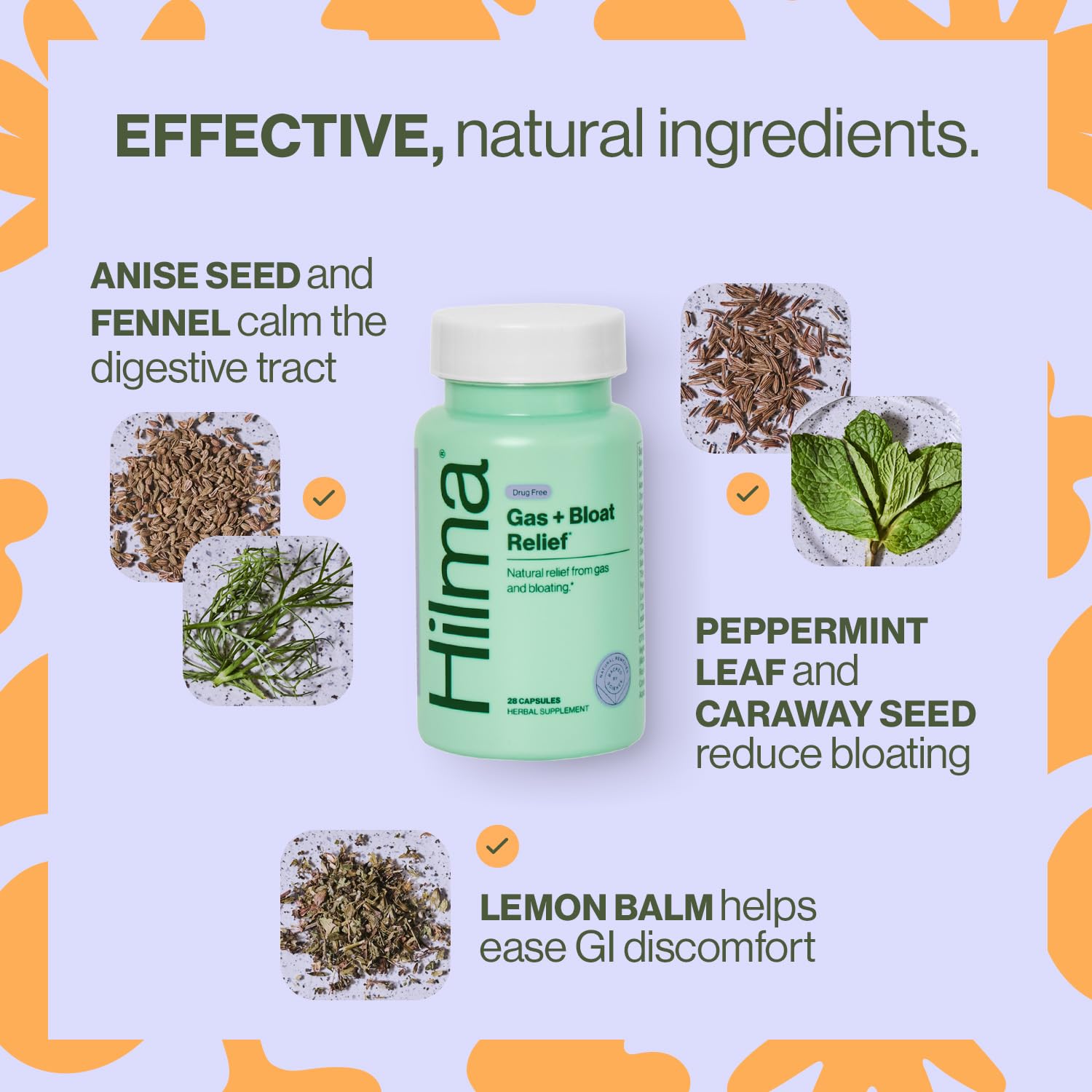 Hilma Natural Gas & Bloating Relief - with Lemon Balm, Fennel & Peppermint Leaf - Doctor Hilma buy supplements canada