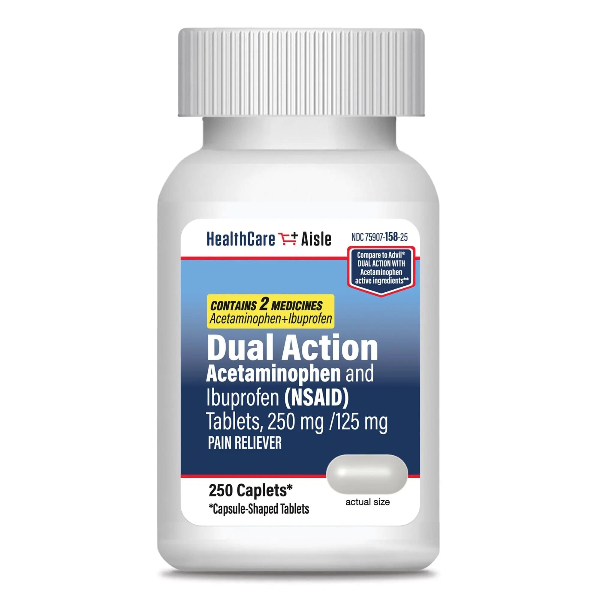 HealthCareAisle Dual Action Acetaminophen and Ibuprofen (NSAID) Tablets, 250 mg /125 mg Pain Reliever - 250ct Caplets HealthCareAisle buy supplements canada