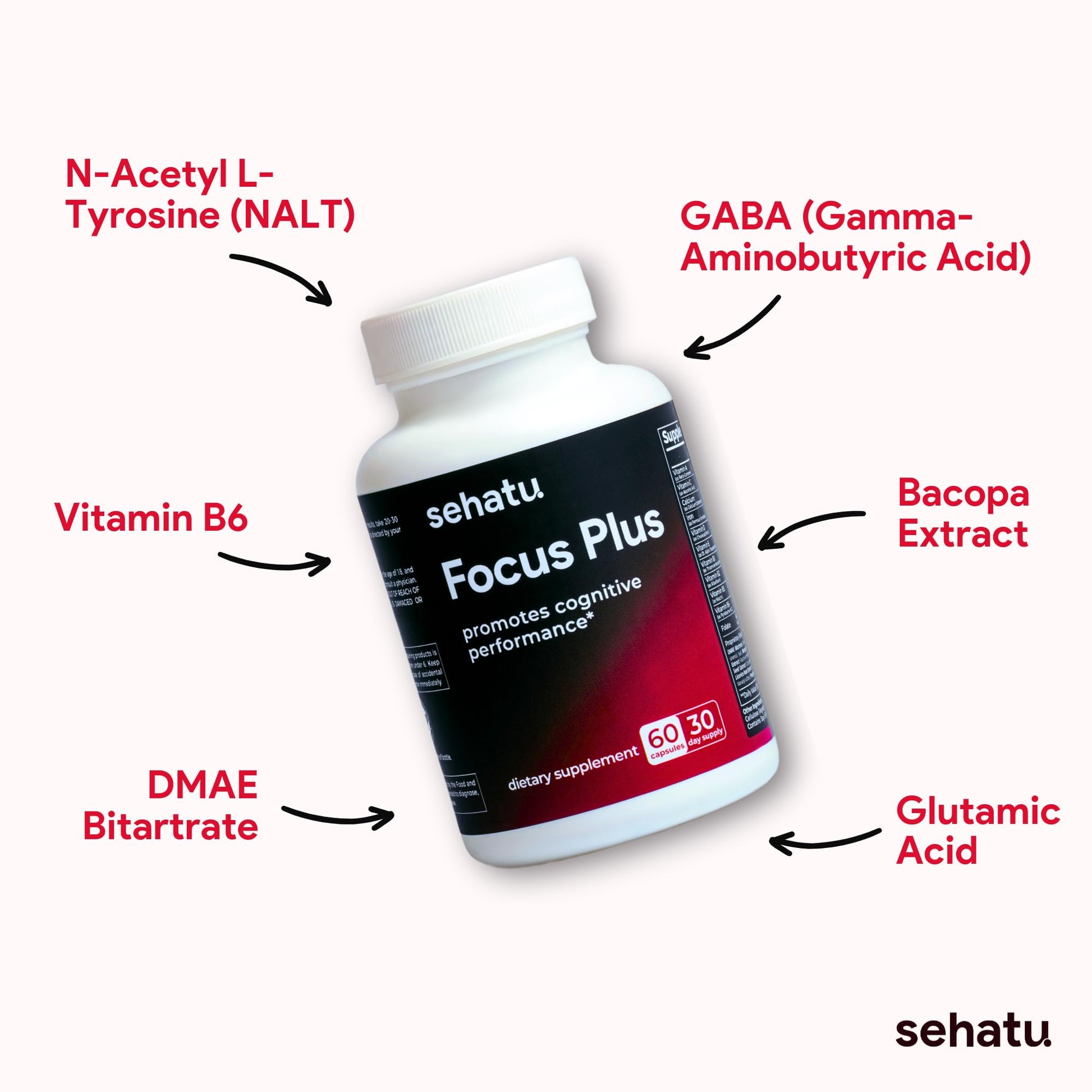 SEHATU Focus Plus Cognitive Performance Enhancer | with N-Acetyl L-Tyrosine, DMAE Bitartrate, GABA, Glutamic Acid | Boosts Focus, Enhances Memory, Supports Brain Health | 60 Count | 30 Day Supply SEHATU buy supplements canada