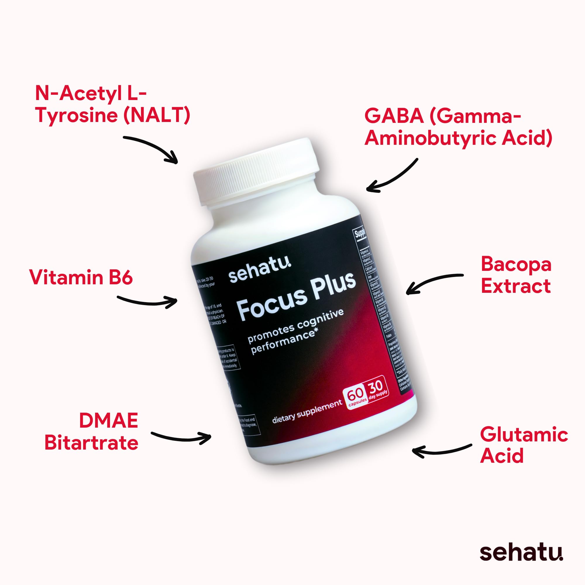 SEHATU Focus Plus Cognitive Performance Enhancer | with N-Acetyl L-Tyrosine, DMAE Bitartrate, GABA, Glutamic Acid | Boosts Focus, Enhances Memory, Supports Brain Health | 60 Count | 30 Day Supply SEHATU buy supplements canada
