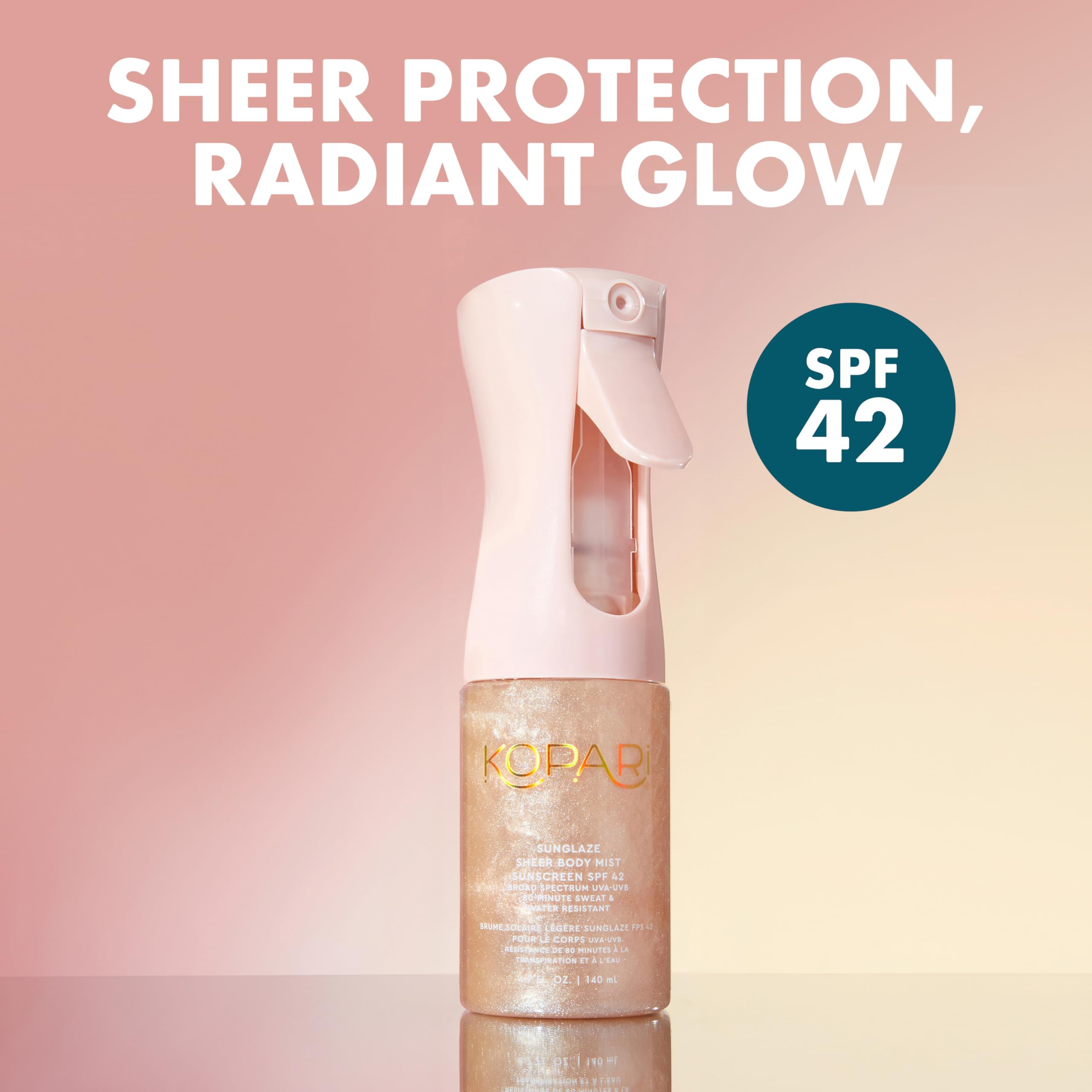 Kopari Rose Gold Sunglaze Sheer Body Mist Sunscreen SPF 42, Infused with Shimmering Body Oil, Hydrating Mist, Hydrates Kopari buy supplements canada
