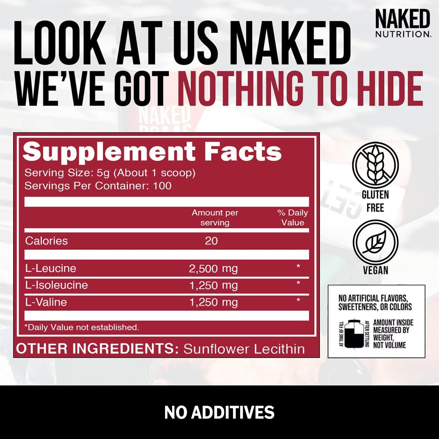 NAKED BCAAs Amino Acids Powder, Only 1 Ingredient, Pure 2:1:1 Formula, Vegan Unflavored Branched Chain Amino Acids, Instantized All Natural BCAA Supplement - 500 Grams, 100 Servings NAKED buy supplements canada