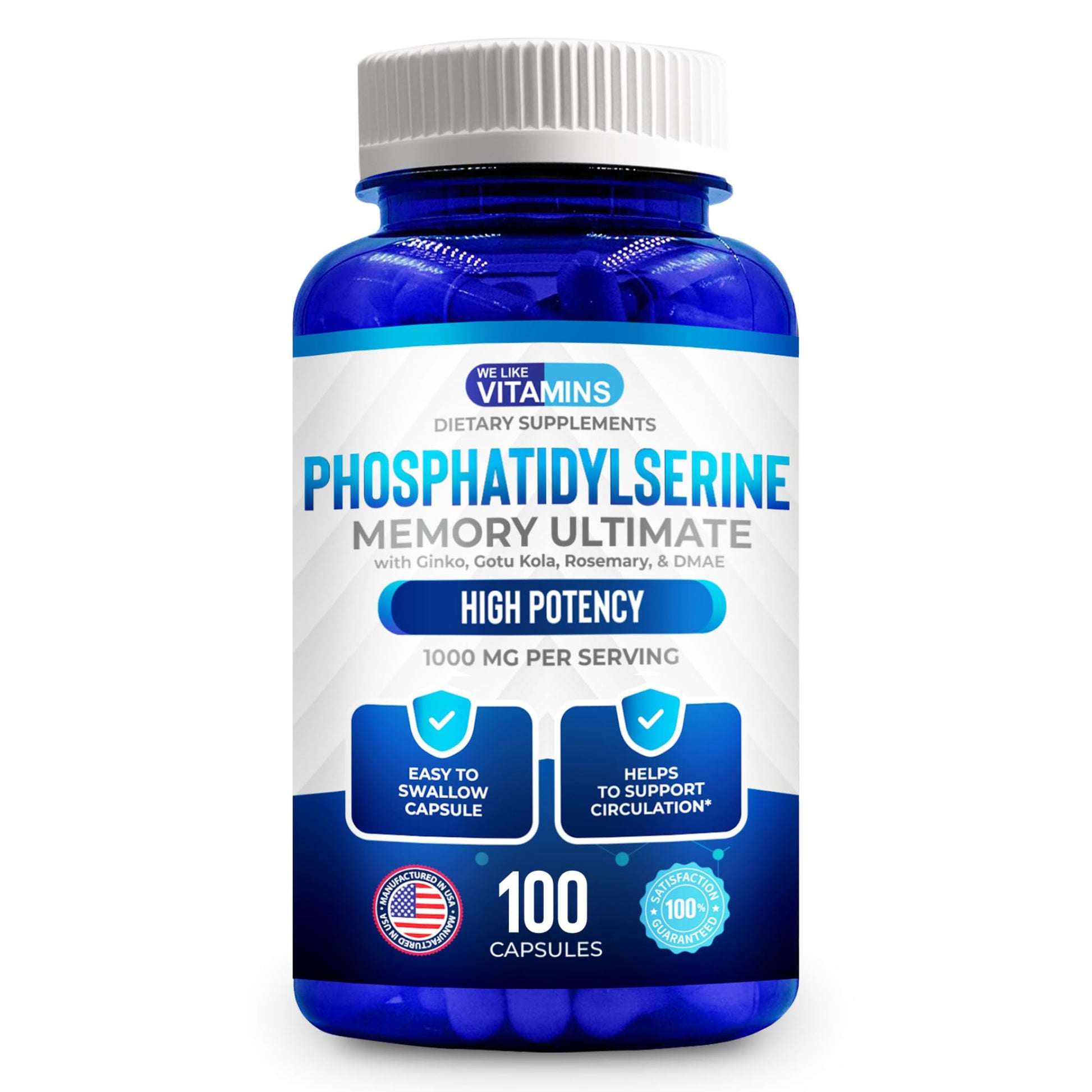 We Like Vitamins Phosphatidylserine Supplement with Gingko Biloba, Gotu Kola, DMAE - Improves Focus, Memory, Cognitive Function - Soy-Free 1000mg Memory Ultimate Complex - 100 Easy-to-Swallow Capsules We Like Vitamins buy supplements canada