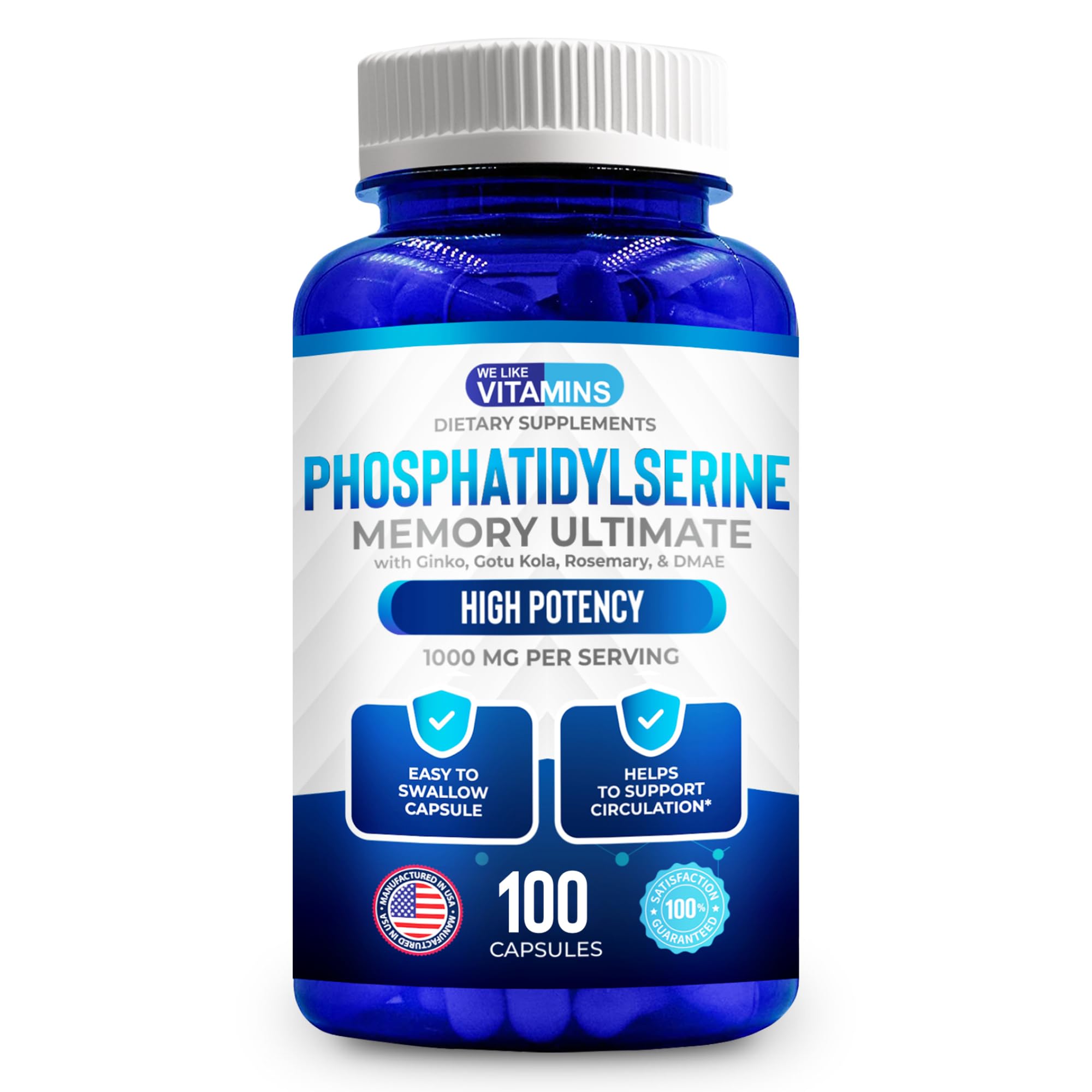 We Like Vitamins Phosphatidylserine Supplement with Gingko Biloba, Gotu Kola, DMAE - Improves Focus, Memory, Cognitive Function - Soy-Free 1000mg Memory Ultimate Complex - 100 Easy-to-Swallow Capsules We Like Vitamins buy supplements canada