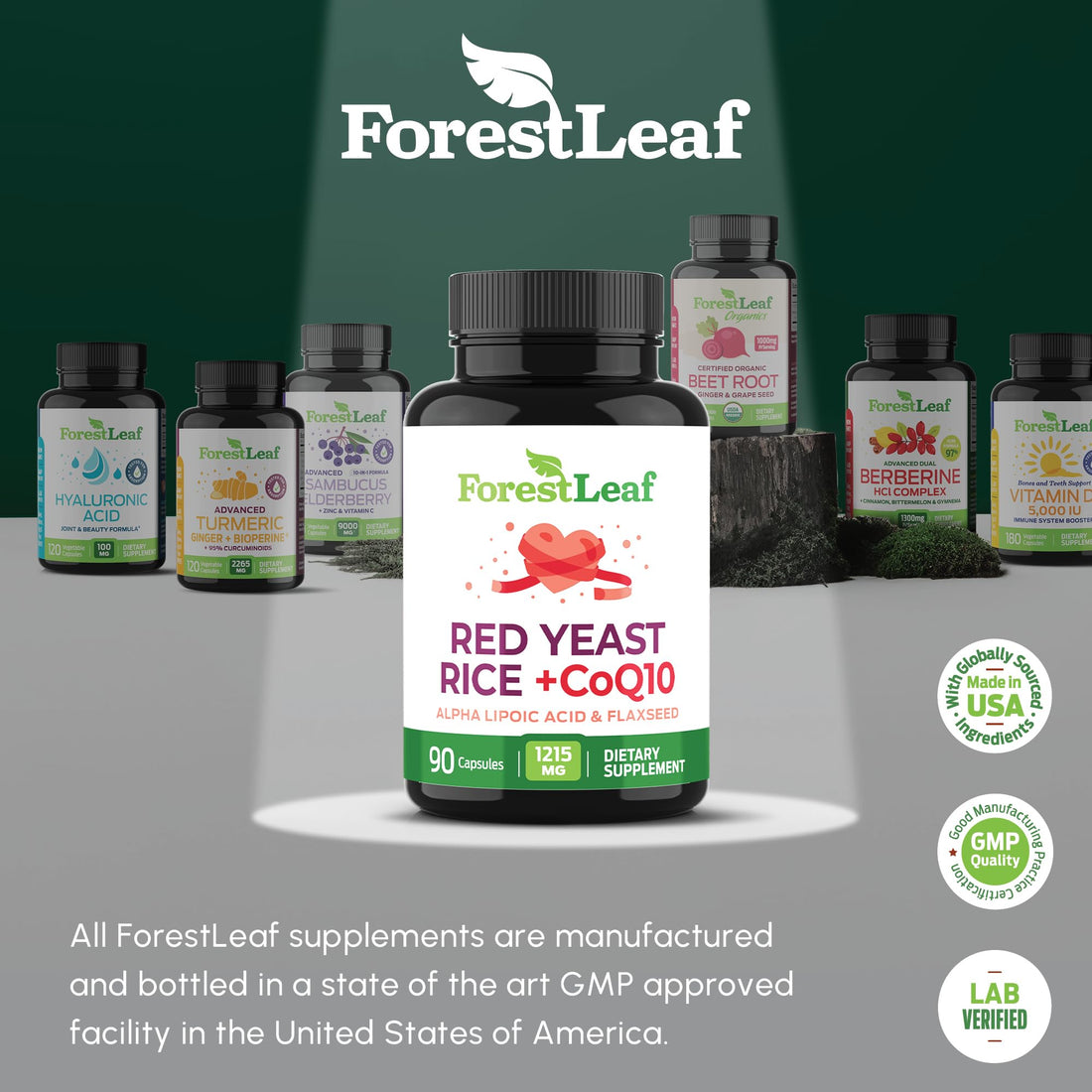 Red Yeast Rice 1215 mg. Capsules - Extra Strength Red Rice Yeast with CoQ10 Supplement, Plus Alpha Lipoic Acid & Organic Flaxseed, Citrinin Free, ForestLeaf buy supplements canada