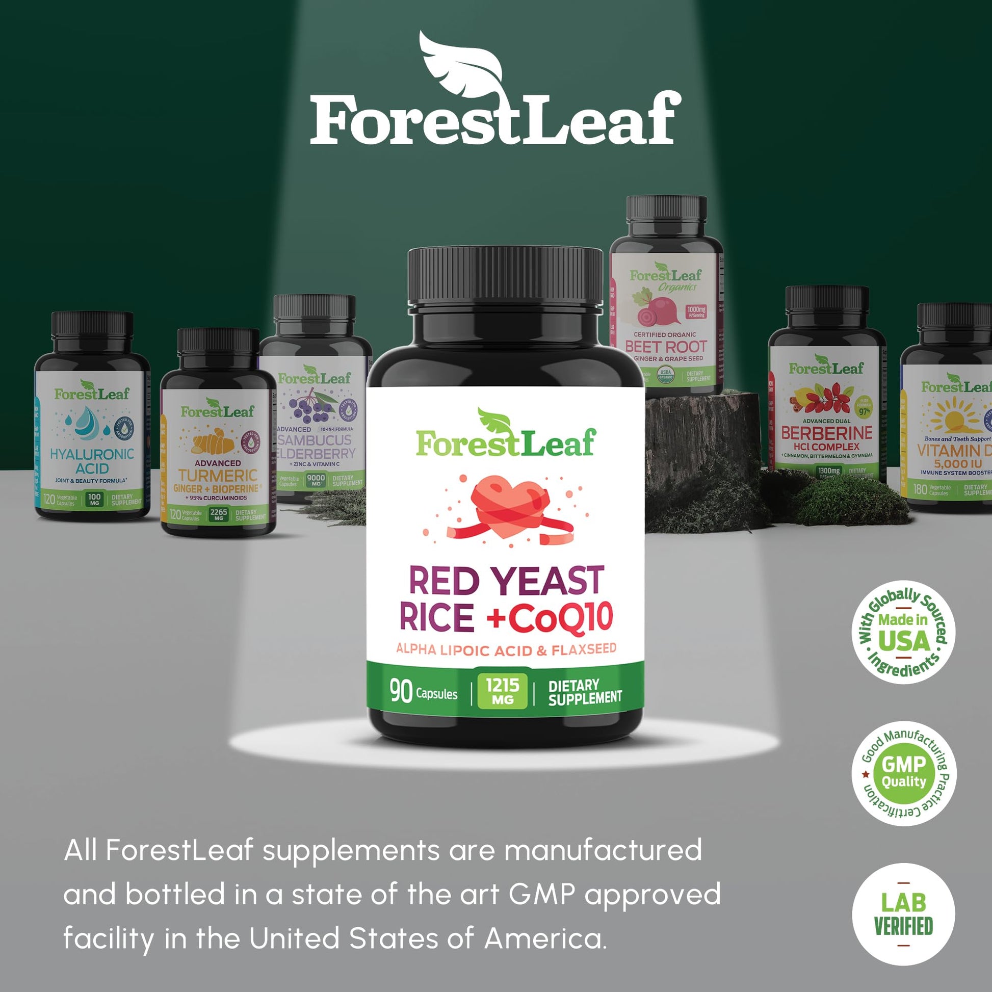 Red Yeast Rice 1215 mg. Capsules - Extra Strength Red Rice Yeast with CoQ10 Supplement, Plus Alpha Lipoic Acid & Organic Flaxseed, Citrinin Free, ForestLeaf buy supplements canada