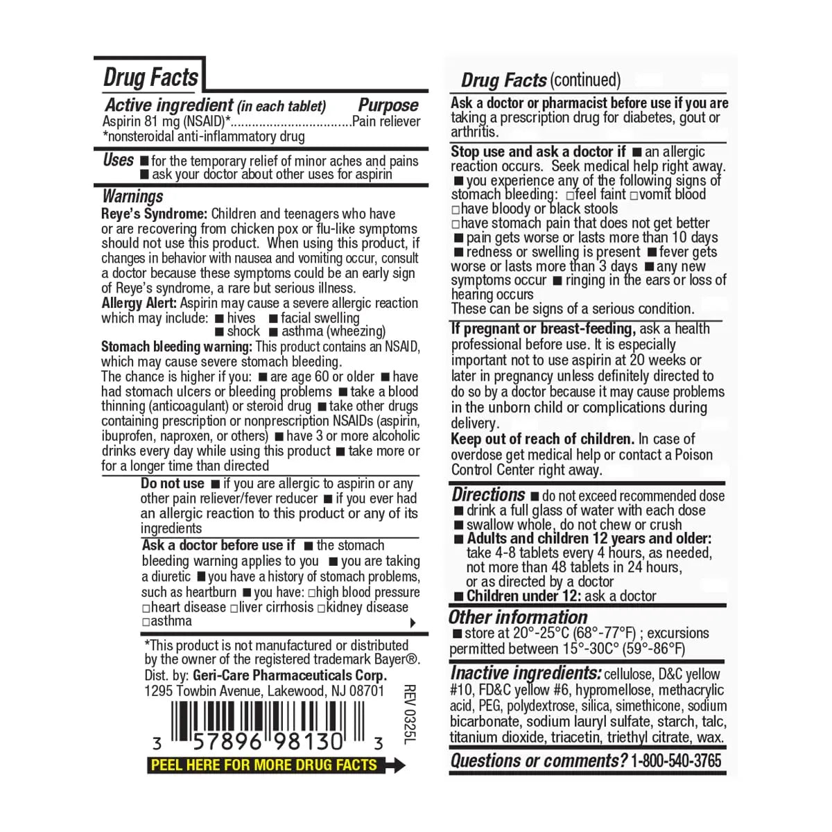 GeriCare Aspirin 81mg Adult Low Dose, Pain Reliever - Enteric Coated Tablets for Enhanced Absorption and Gentle Digestion – Supports Blood Flow, Reduces Inflammation, 300 Count (Pack of 1) GeriCare buy supplements canada