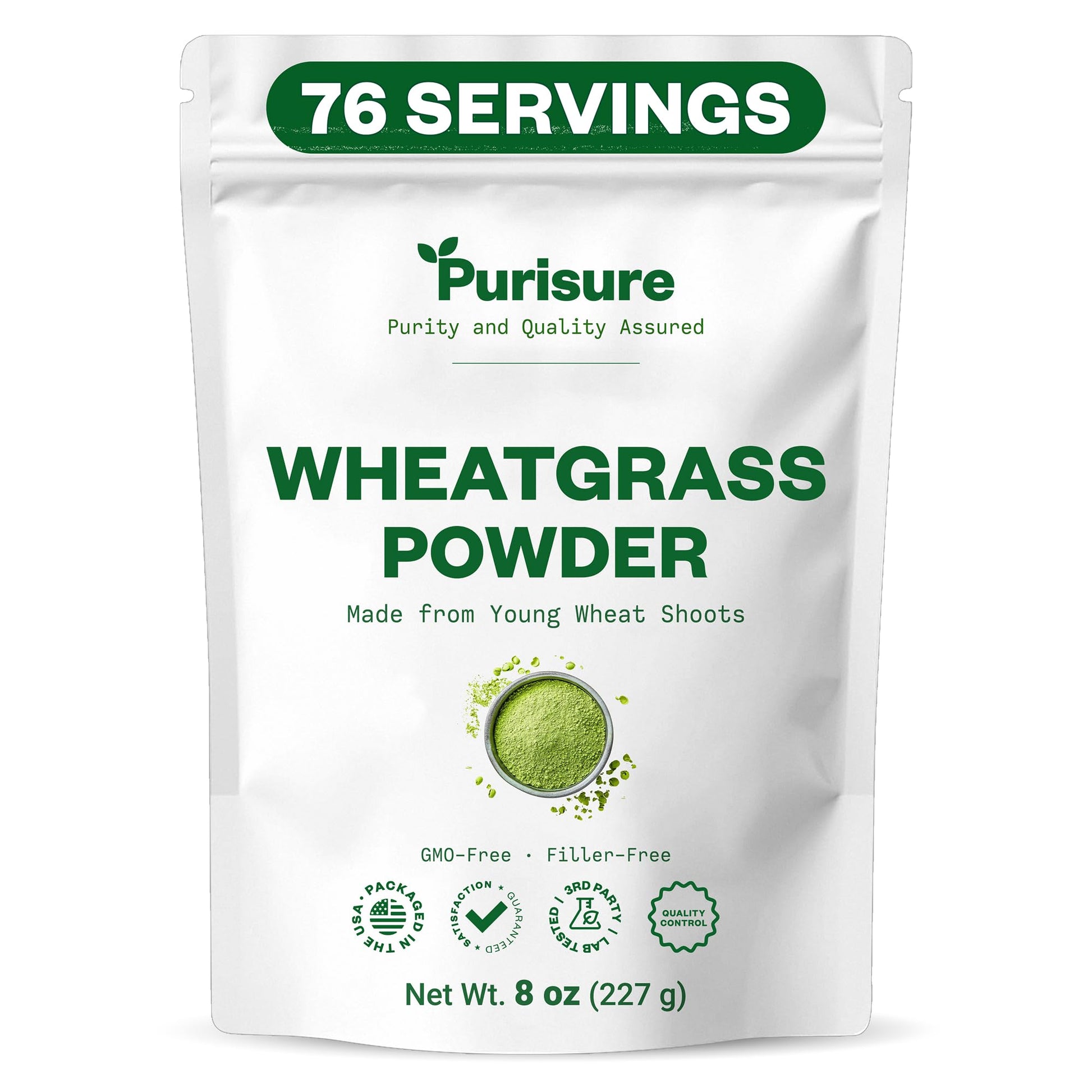 Purisure Wheatgrass Powder, 8oz, Wheat Grass Powder, Green Superfood for Salads, Smoothie and Shakes, Superfood Powder Rich in Immunity Vitamins, Fiber and Minerals, 76 Servings Purisure buy supplements canada
