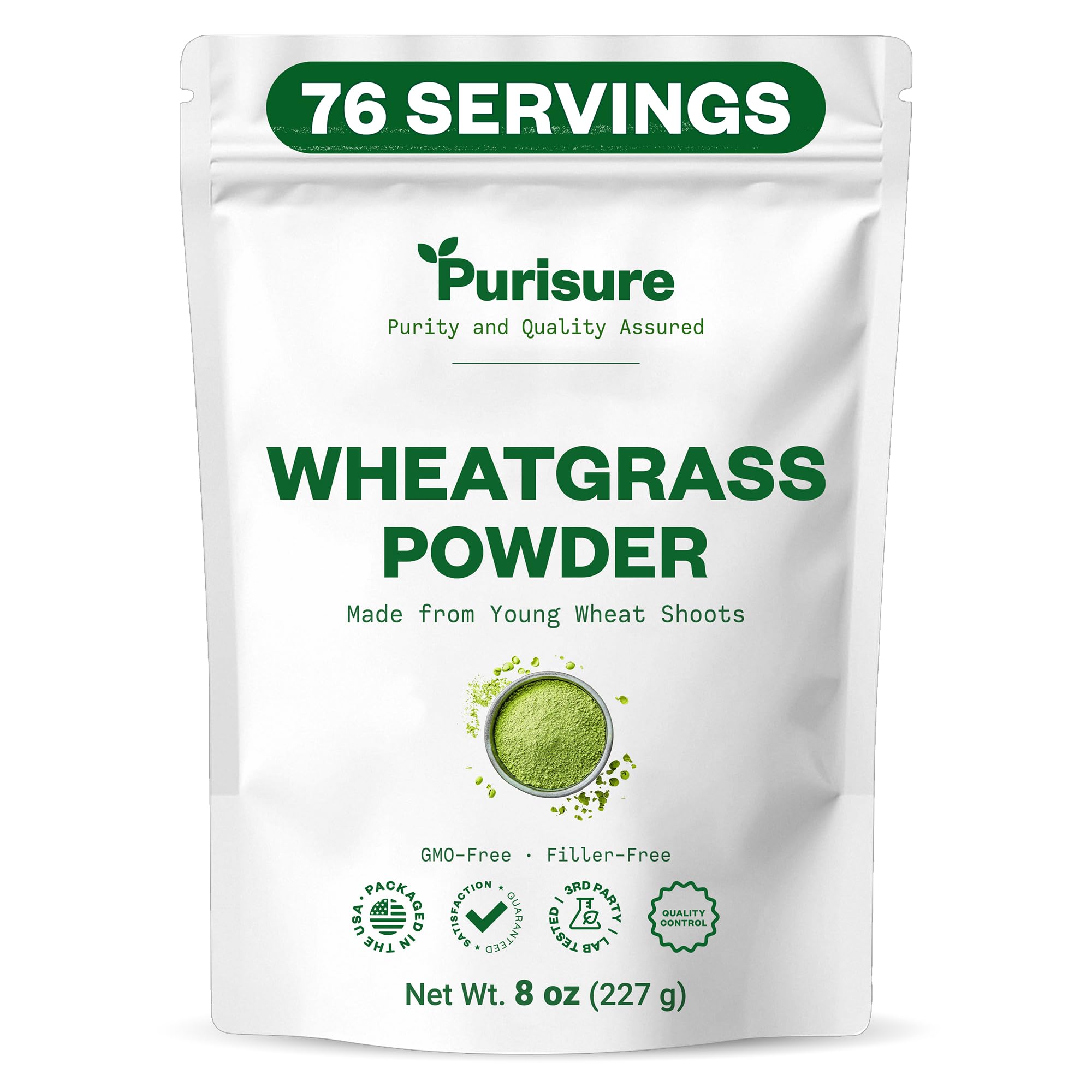 Purisure Wheatgrass Powder, 8oz, Wheat Grass Powder, Green Superfood for Salads, Smoothie and Shakes, Superfood Powder Rich in Immunity Vitamins, Fiber and Minerals, 76 Servings Purisure buy supplements canada