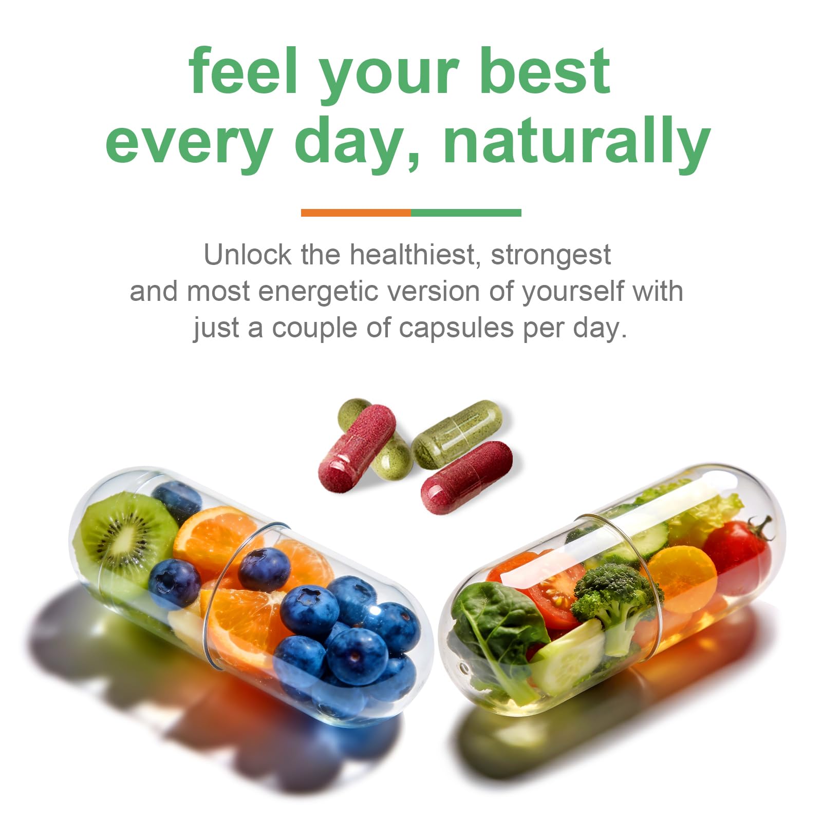 VBTOP Fruit & Vegetable Supplement - Natural Ingredients - 2 Bottles - 180 Capsules Total | A Blend of 20+19 Natural Whole Fruits & Vegetables, a Fresh superfood Formula Rich in Vitamins and Minerals VBTOP buy supplements canada