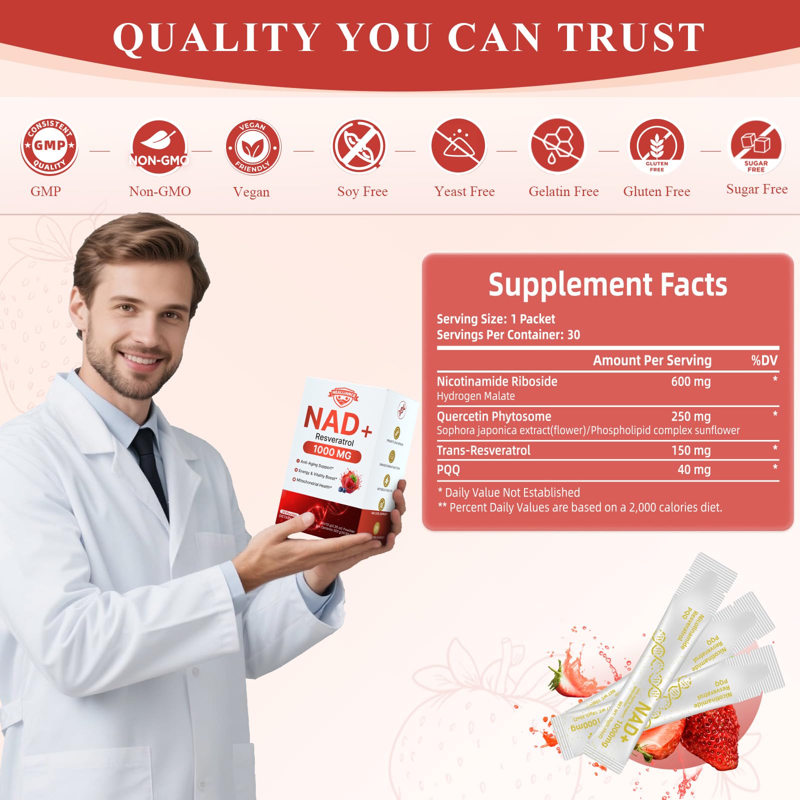 Healliance NAD+ Liquid Supplement 1000mg - Features Nicotinamide Riboside Resveratrol with PQQ for Targeted Healthy Aging and Cellular Energy Support, 30 Packets for Women and Men Healliance buy supplements canada
