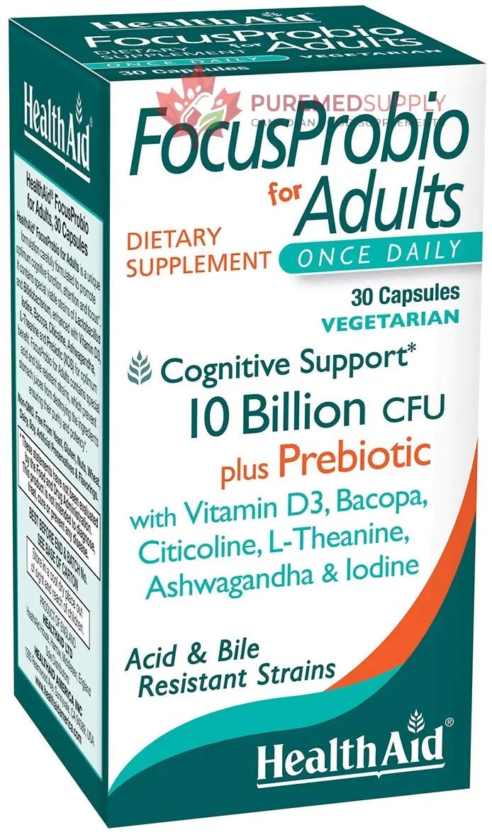 FocusProbio for Adults – 10 Billion CFU Probiotic with Prebiotic, Bacopa, Citicoline, L‑Theanine, Ashwagandha & Vitamin D₃ | Supports Focus, Mood & Gut-Brain Balance – Vegetarian, Once Daily HealthAid buy supplements canada