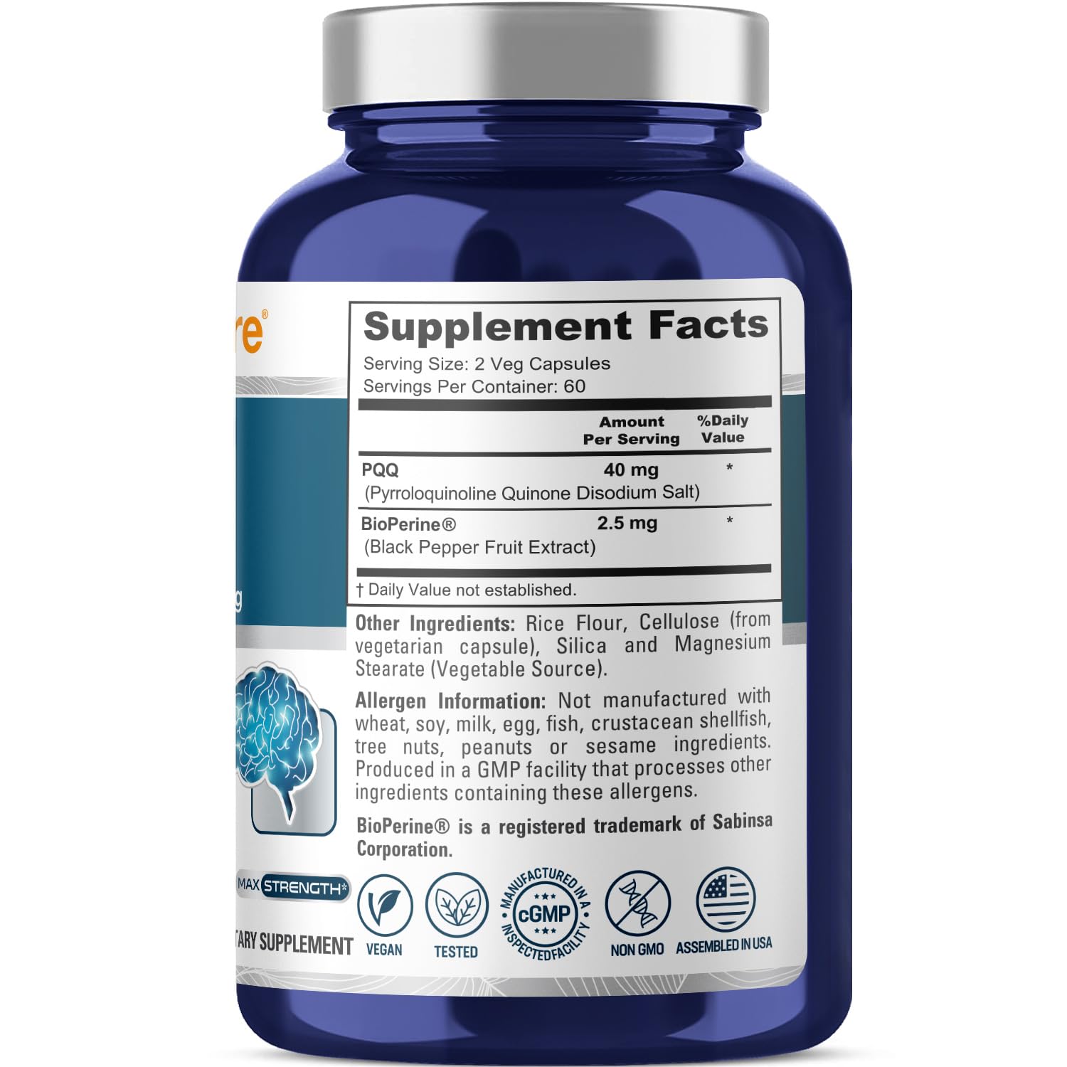NusaPure PQQ Supplement 40 mg, 120 Veggie Capsules, Non-GMO, Pyrroloquinoline Quinone Disodium Salt, Bioperine & Vegan NusaPure buy supplements canada
