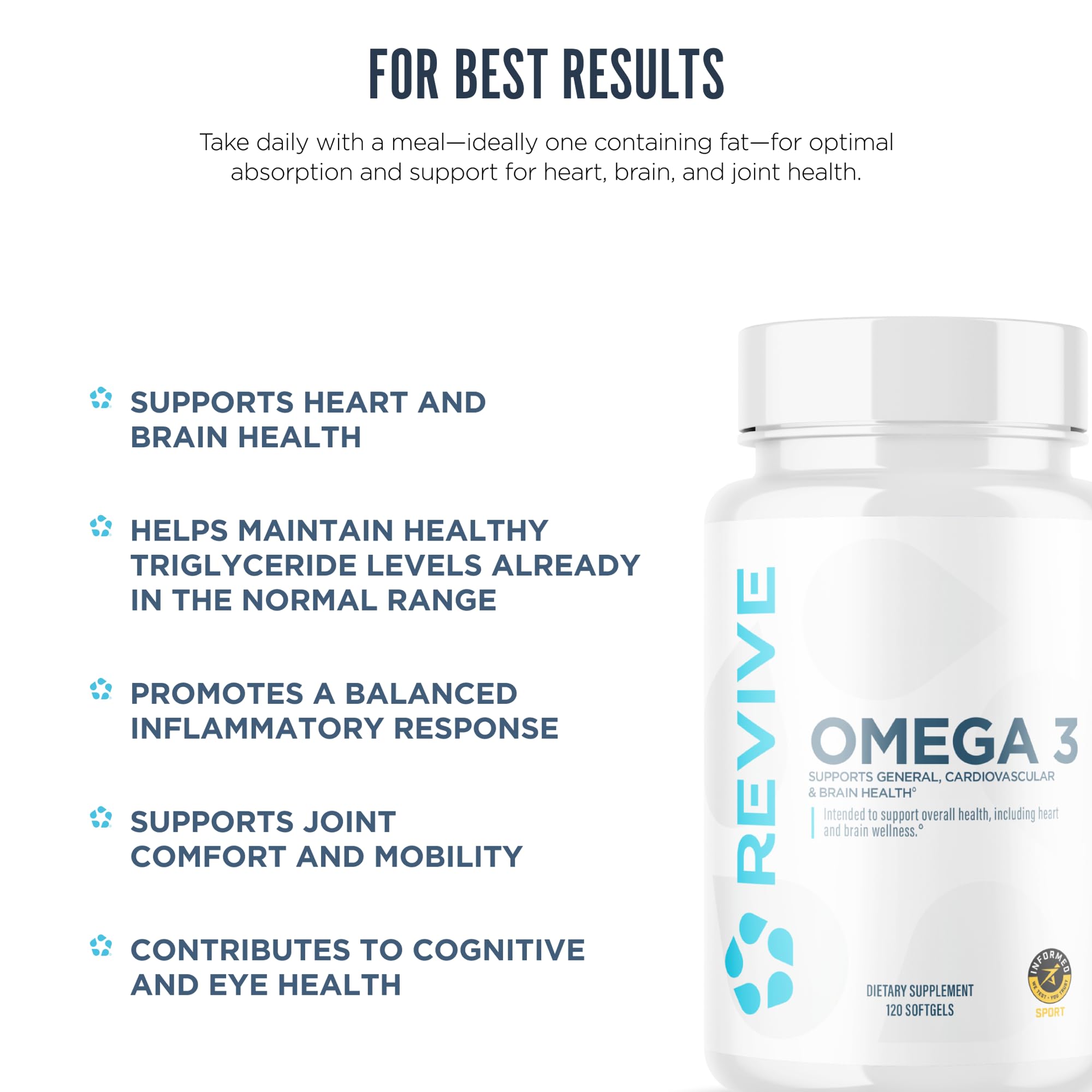 Revive MD Omega 3 Fish Oil Supplements for Men & Women – Softgels with EPA & DHA Fatty Acids for Healthy Skin & Joints, Heart & Brain Support – Vegan-Friendly, Gluten-Free (120 Softgels) Revive buy supplements canada