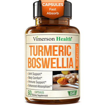 Turmeric Supplement w/Boswellia Serrata – Daily Support for Joint Health & Comfort – Organic Turmeric Curcumin Powder, Bioperine for Enhanced Absorption & Ginger Root – 60 Boswellia Extract Capsules Vimerson Health buy supplements canada