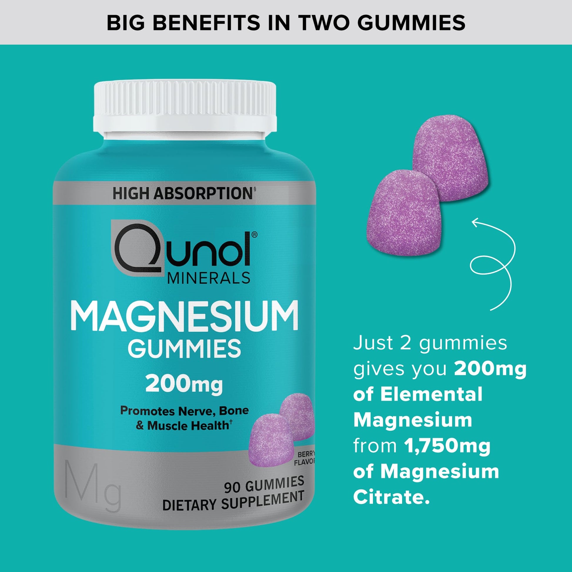 Qunol Magnesium Gummies for Adults, 200mg Elemental Magnesium (from 1,750mg Magnesium Citrate), High Absorption Magnesium Supplement, Supports Nerve, Bone and Muscle Health, Vegetarian, 90 Count Qunol buy supplements canada