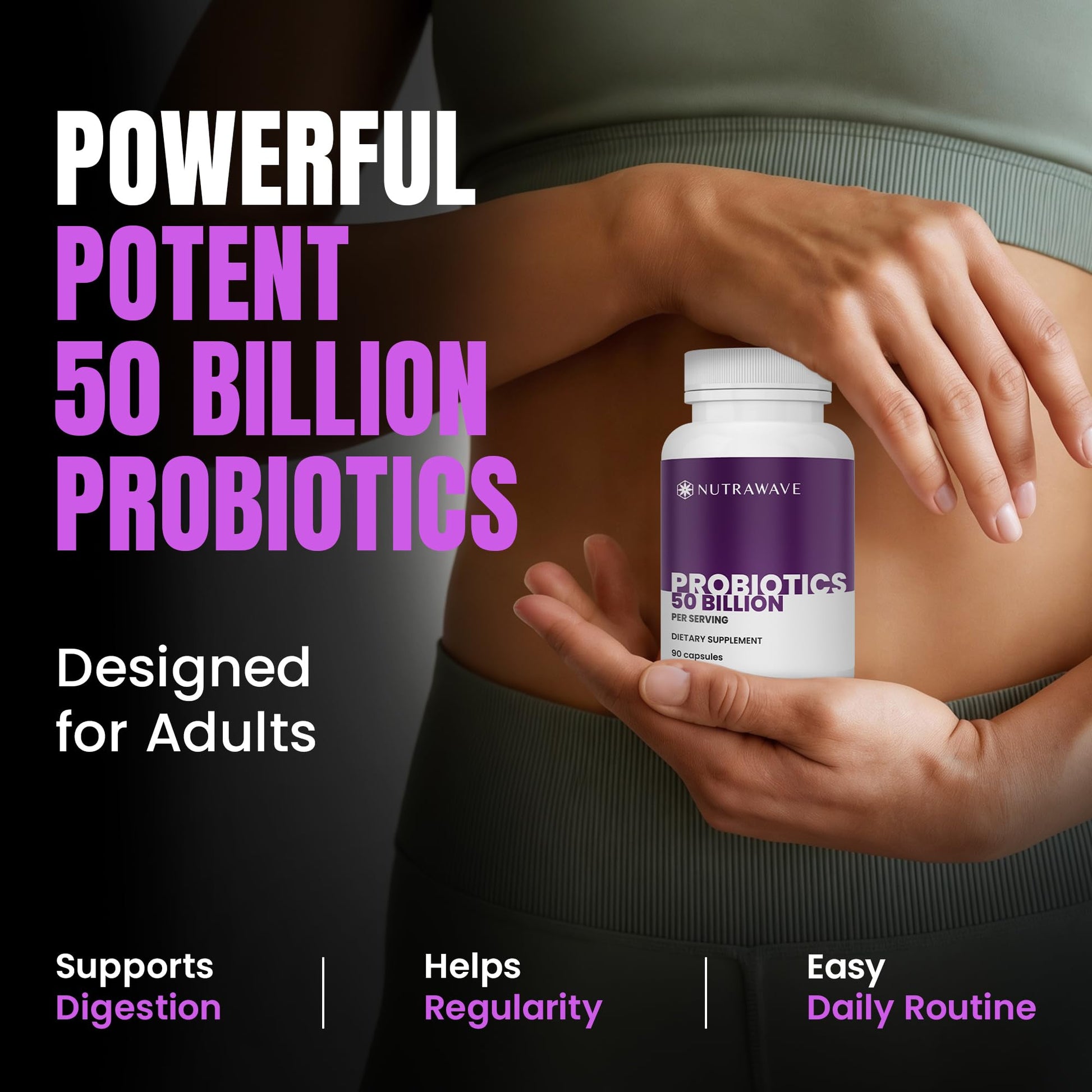 Nutrawave 50 Billion Probiotics for Women & Men, 15 Strains Active Culture. Relieves Bloating & Constipation, Improved Digestion & Gut Health Supplement, Vegan. 60 Powerful Small Capsules. Nutra Wave buy supplements canada