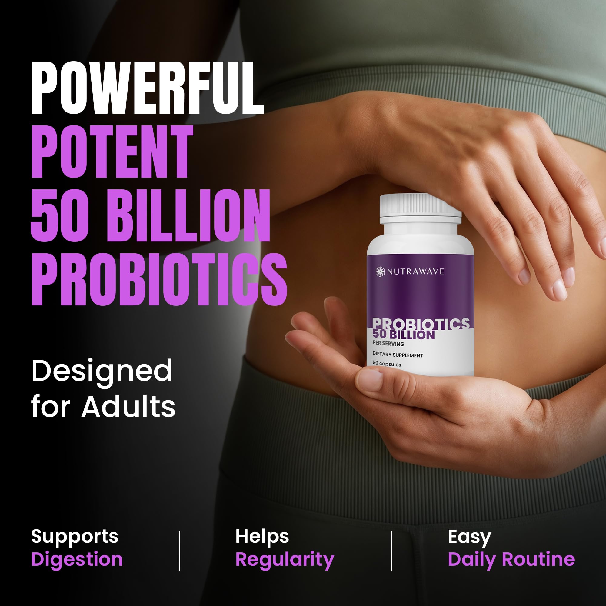 Nutrawave 50 Billion Probiotics for Women & Men, 15 Strains Active Culture. Relieves Bloating & Constipation, Improved Digestion & Gut Health Supplement, Vegan. 60 Powerful Small Capsules. Nutra Wave buy supplements canada