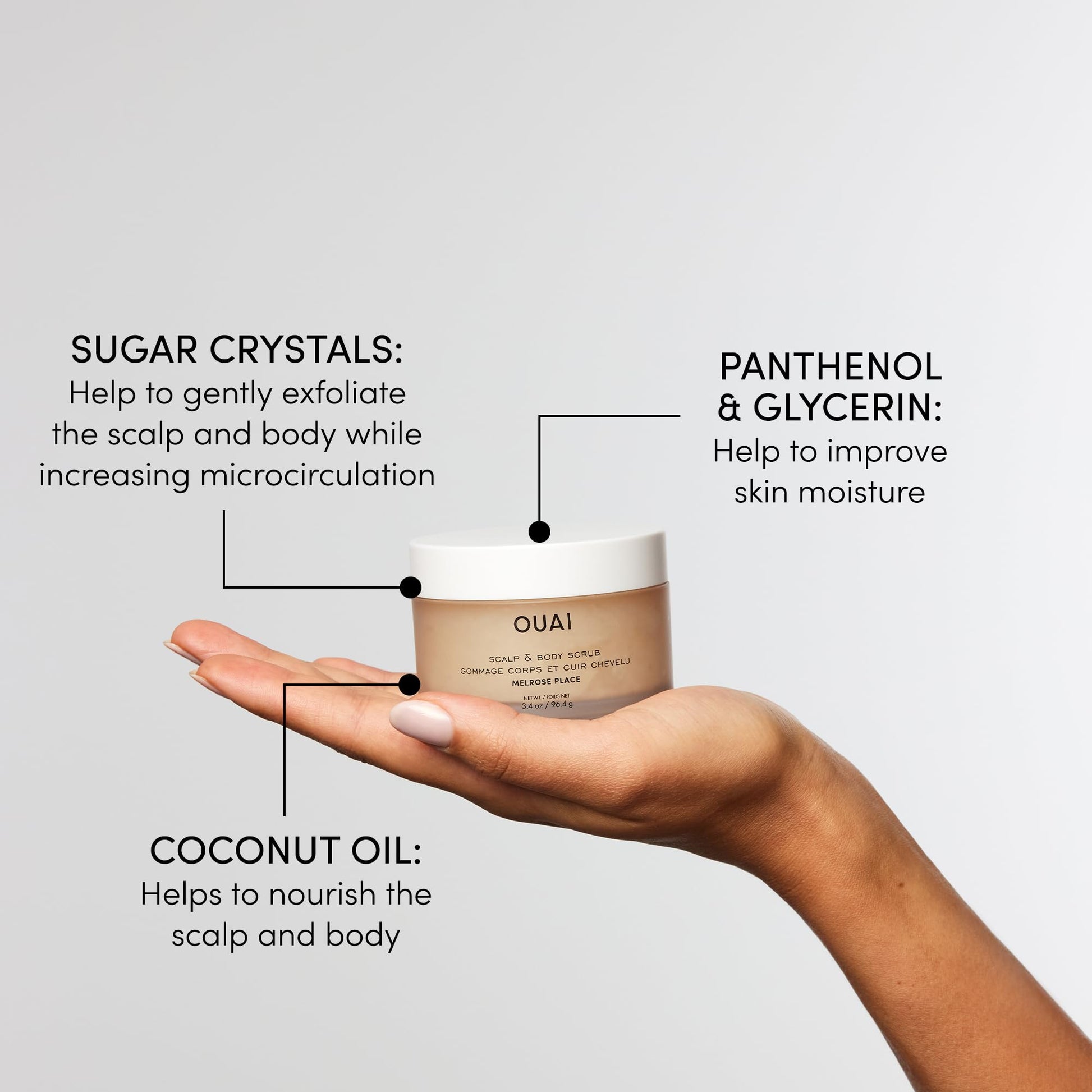 OUAI Scalp & Body Scrub Travel Size, Melrose Place - Exfoliating Body Scrub with Sugar & Coconut Oil Blend for Smooth, Moisturized Skin - Gentle for Removing Product Build Up (3.4 Oz) OUAI buy supplements canada