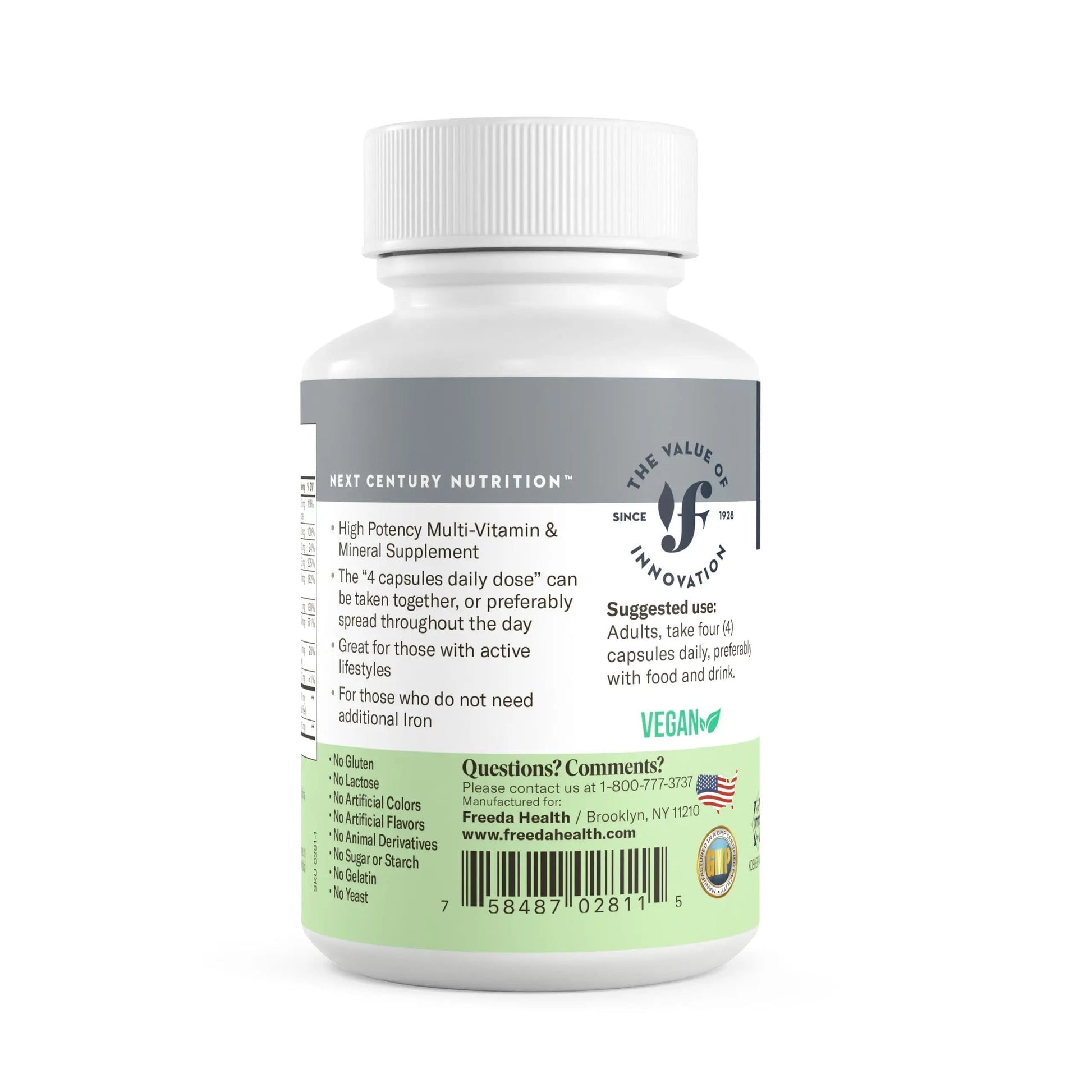 FREEDA Ultra Multivitamin Capsules – High-Potency Daily Supplement for Men & Women – Iron-Free – 120 Count – Kosher Certified FREEDA buy supplements canada
