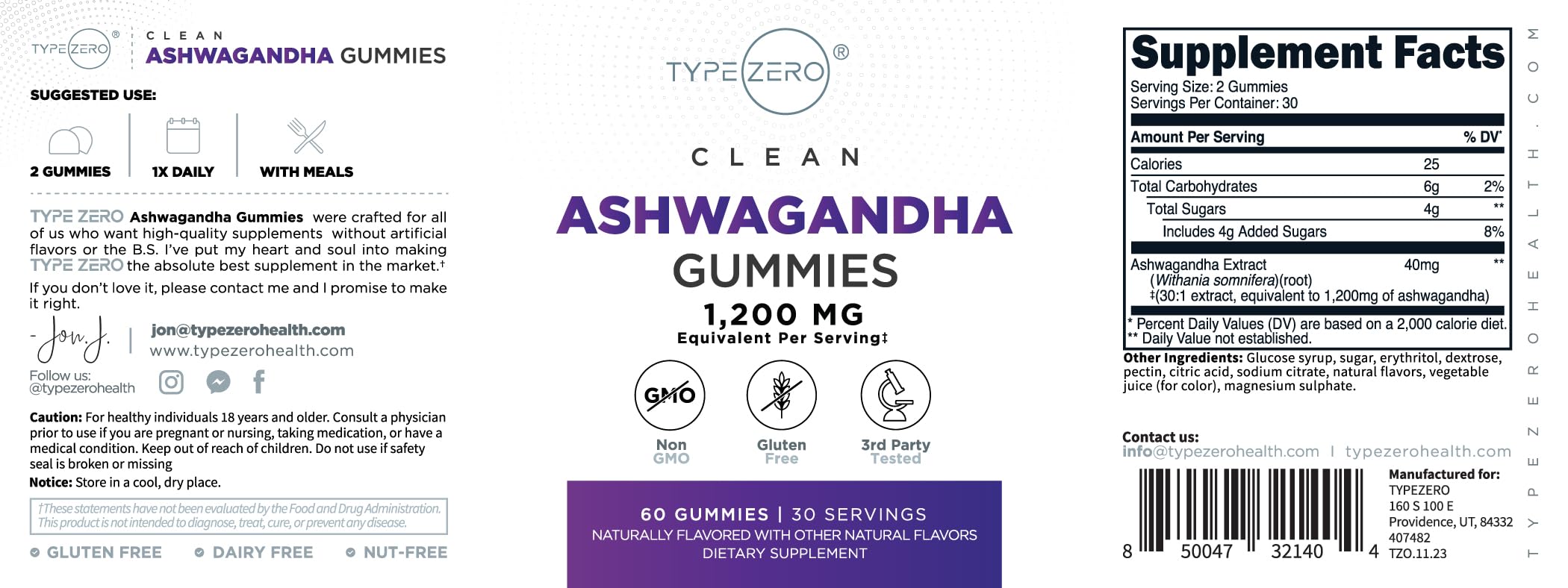 Type Zero Ashwagandha Gummies 60 Gummies for 30 Servings Per Bottle - Ashwagandha Herbal Extract Supplement, Gluten Free, GMO Free Type Zero buy supplements canada