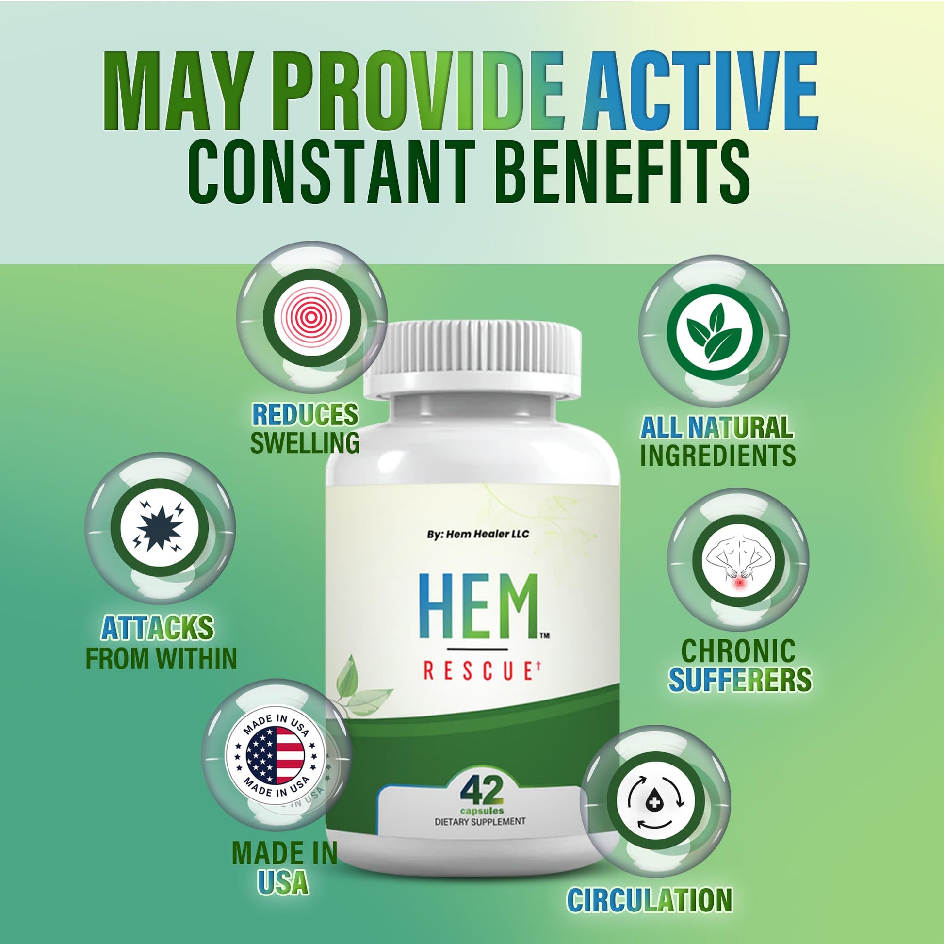 Hem Healer Hem Rescue Hemorrhoid Treatment Supplement - All Natural, Reduces Discomfort & Swelling, Boosts Blood Flow, Oral Botanical Blend, Made in USA - (1 Bottle Pack) Hem Healer buy supplements canada