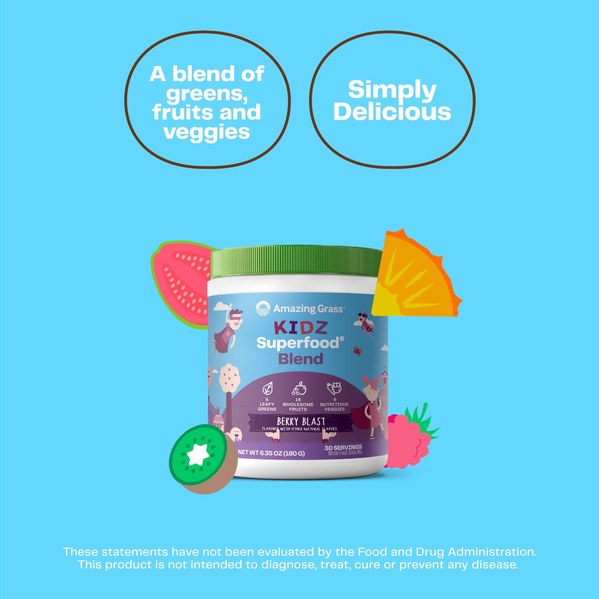 Amazing Grass Kidz Superfood: Organic Greens, Fruits, Veggies, Beet Root Powder & Probiotics for Healthy Kids, Berry Blast, 30 Servings Amazing Grass buy supplements canada