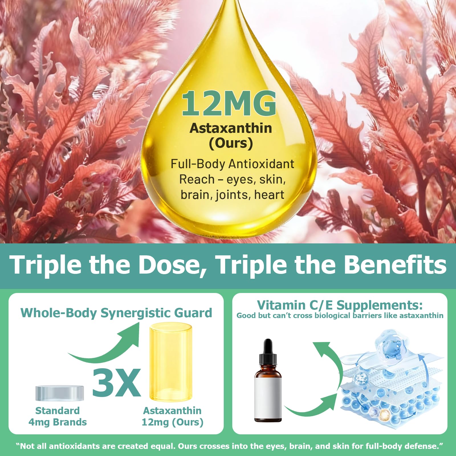 JUIWEFKK Astaxanthin Supplement 12mg Liquid Drops, Premium Natural Astaxanthin Antioxidant from Fresh Microalgae Source w. Mct Oi for Eye Immune Joint Skin Health, Liquid Formula for Max Absorption JUIWEFKK buy supplements canada
