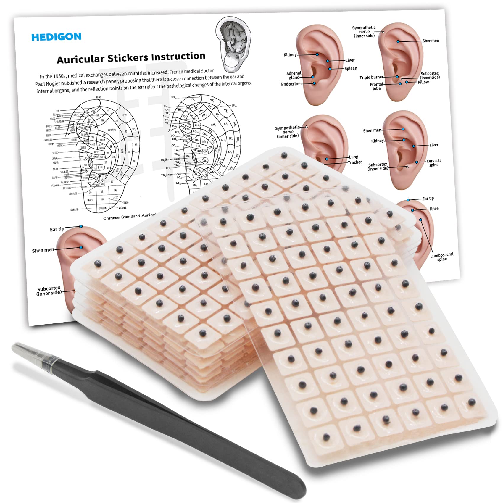 Ear Seeds Auricular Sticker kit,Acupuncture Kit Acupressure with Ears Seed 420 Pcs, Ear Chart, Tweezer Hedigon buy supplements canada