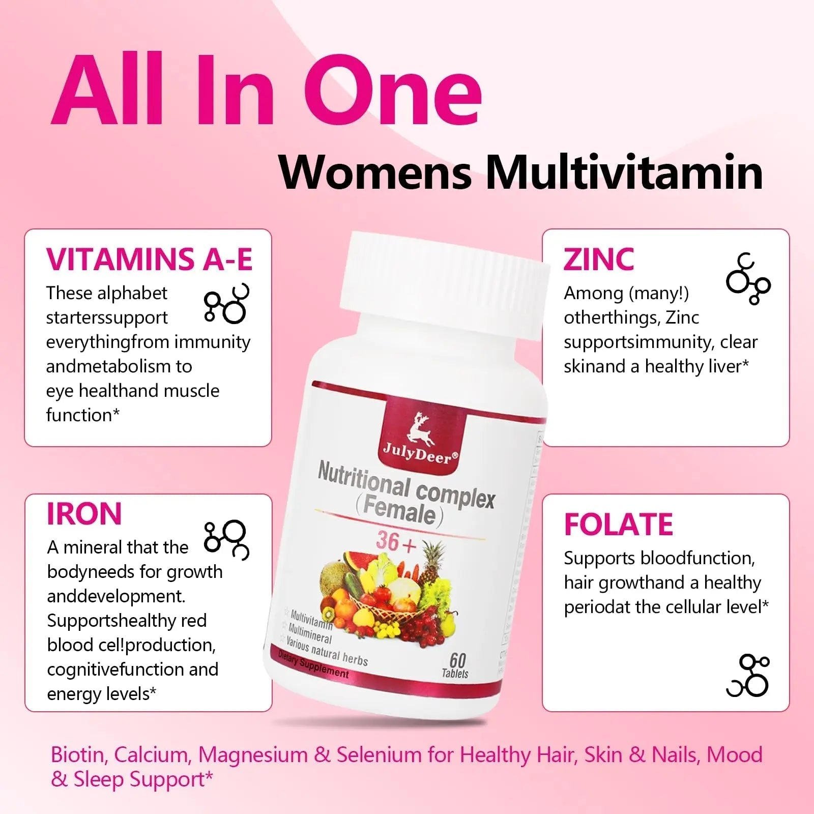 JulyDeer One Daily Tablet Multivitamin for Women - Complete Multimineral with Vitamin A, C, D, E and B-Complex, Zinc & More for Women's Immunity JulyDeer buy supplements canada
