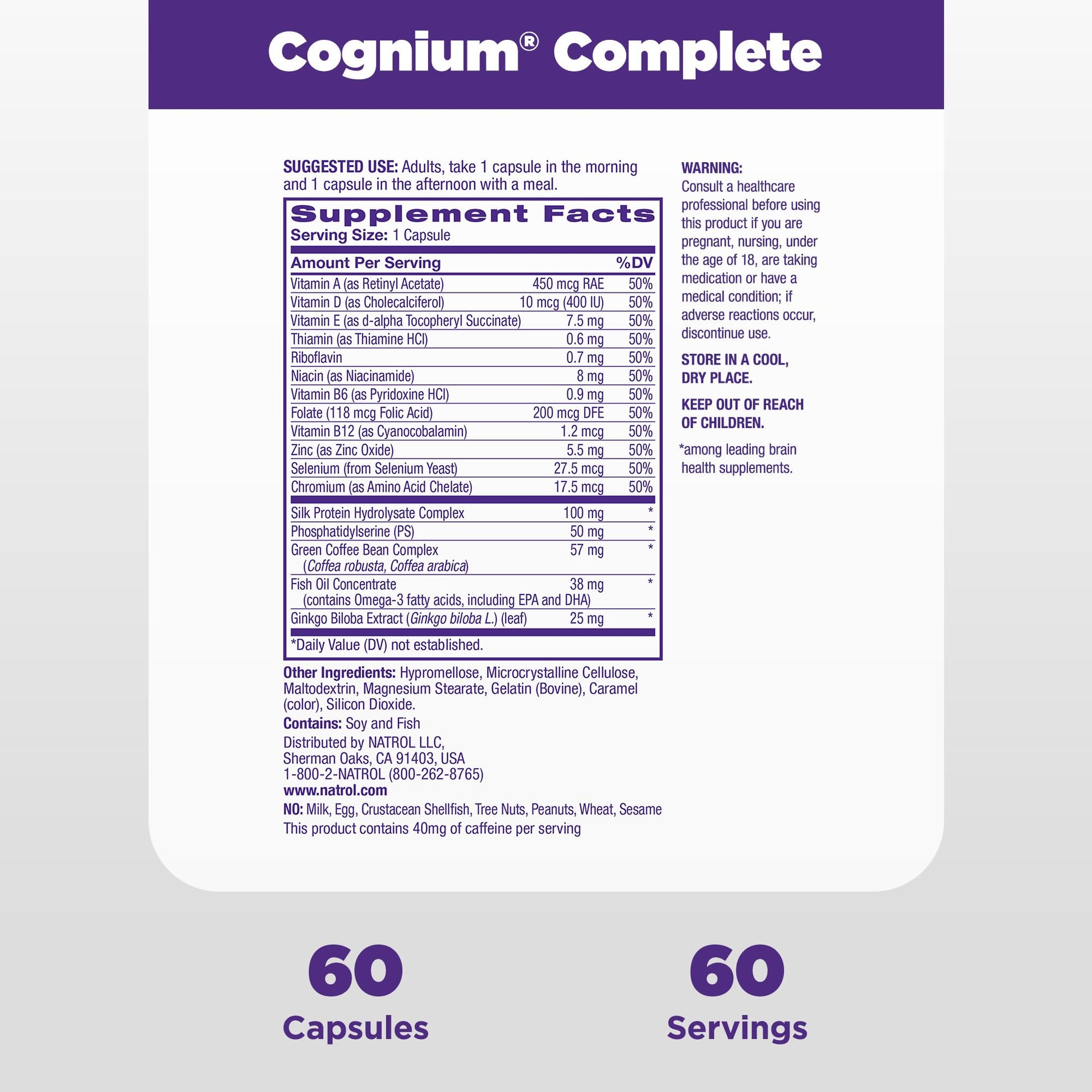 Natrol Cognium Complete, Dietary Supplement for Brain Health, Brain Health Supplements for Adults, 60 Capsules, 30 Day Supply Natrol buy supplements canada