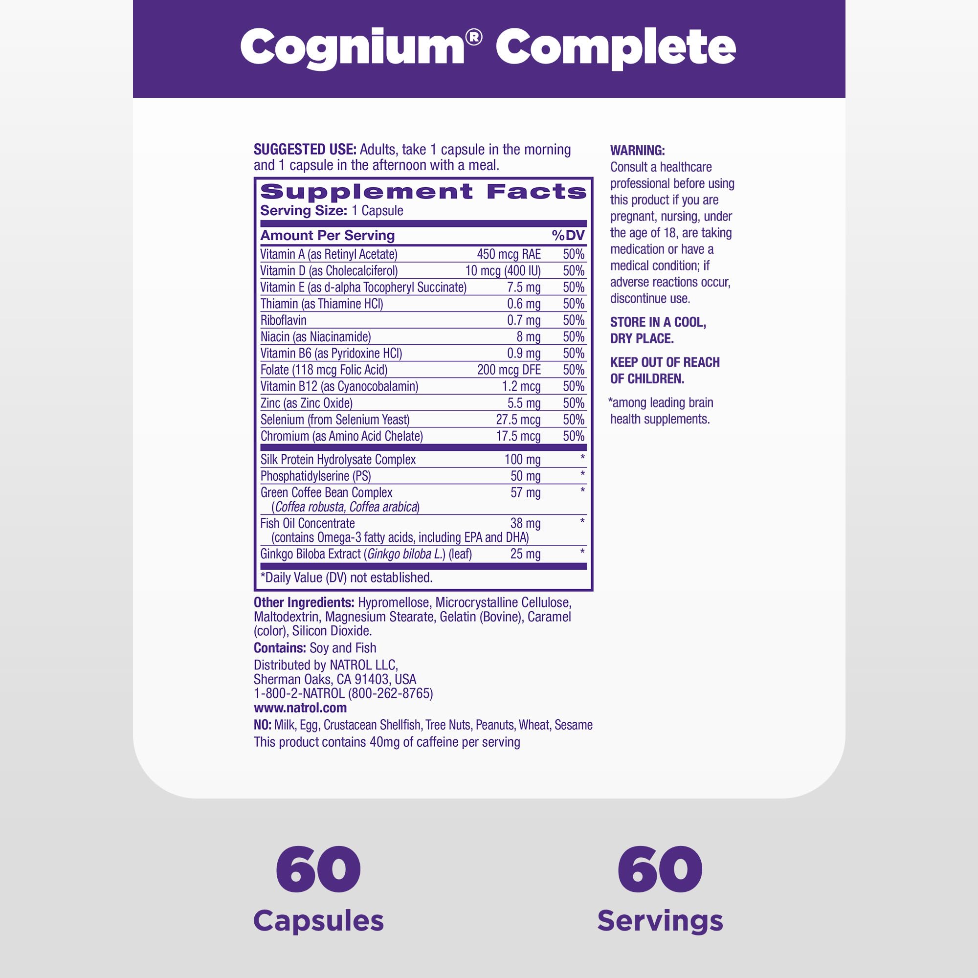 Natrol Cognium Complete, Dietary Supplement for Brain Health, Brain Health Supplements for Adults, 60 Capsules, 30 Day Supply Natrol buy supplements canada