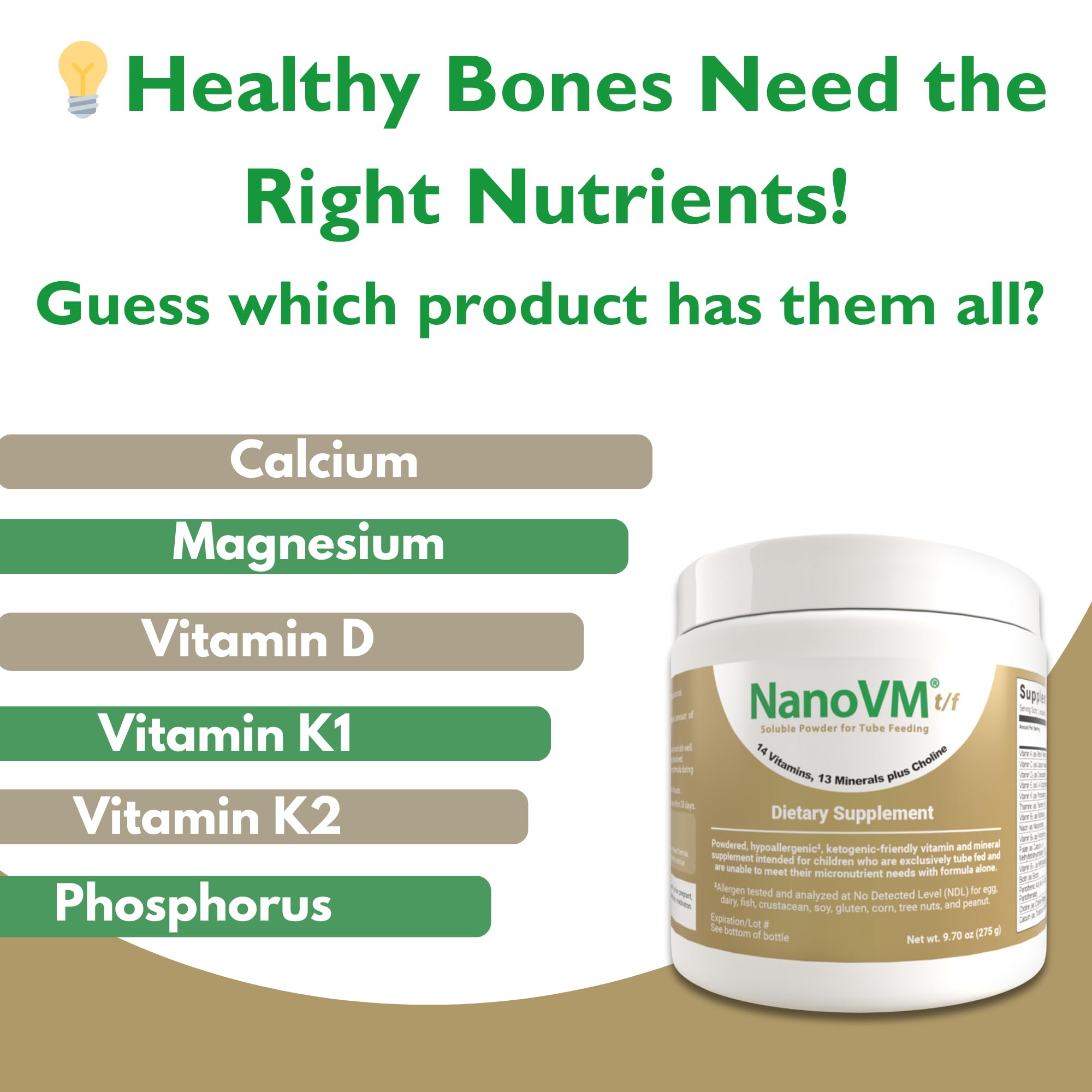 NanoVM t/f, Dietary Supplement for Tube Feeding, Allergen-Free Kids Multivitamin, Unflavored Vitamin Powder with 14 Vitamins & 13 Minerals, Low-Carb Kids Vitamins, 275g - Solace Nutrition NanoVM buy supplements canada